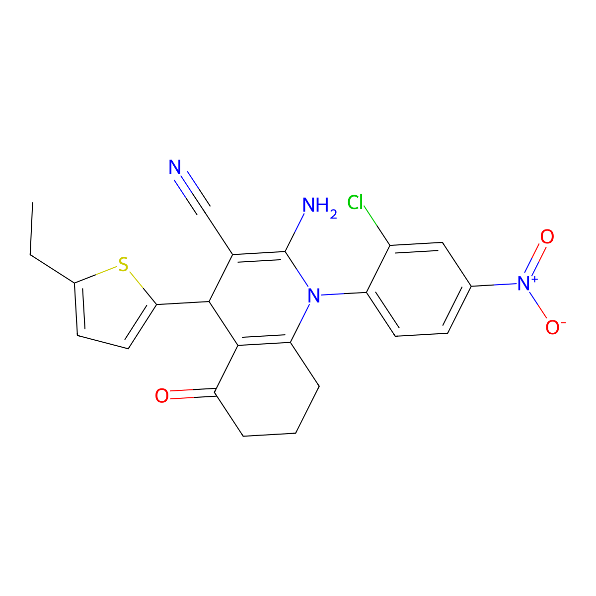 2-Amino-1-(2-chloro-4-nitrophenyl)-4-(5-ethyl-2-thienyl)-5-oxo-1,4,5,6,7,8-hexahydro-3-quinolinecarbonitrile molecular structure, CAS 441783-00-2