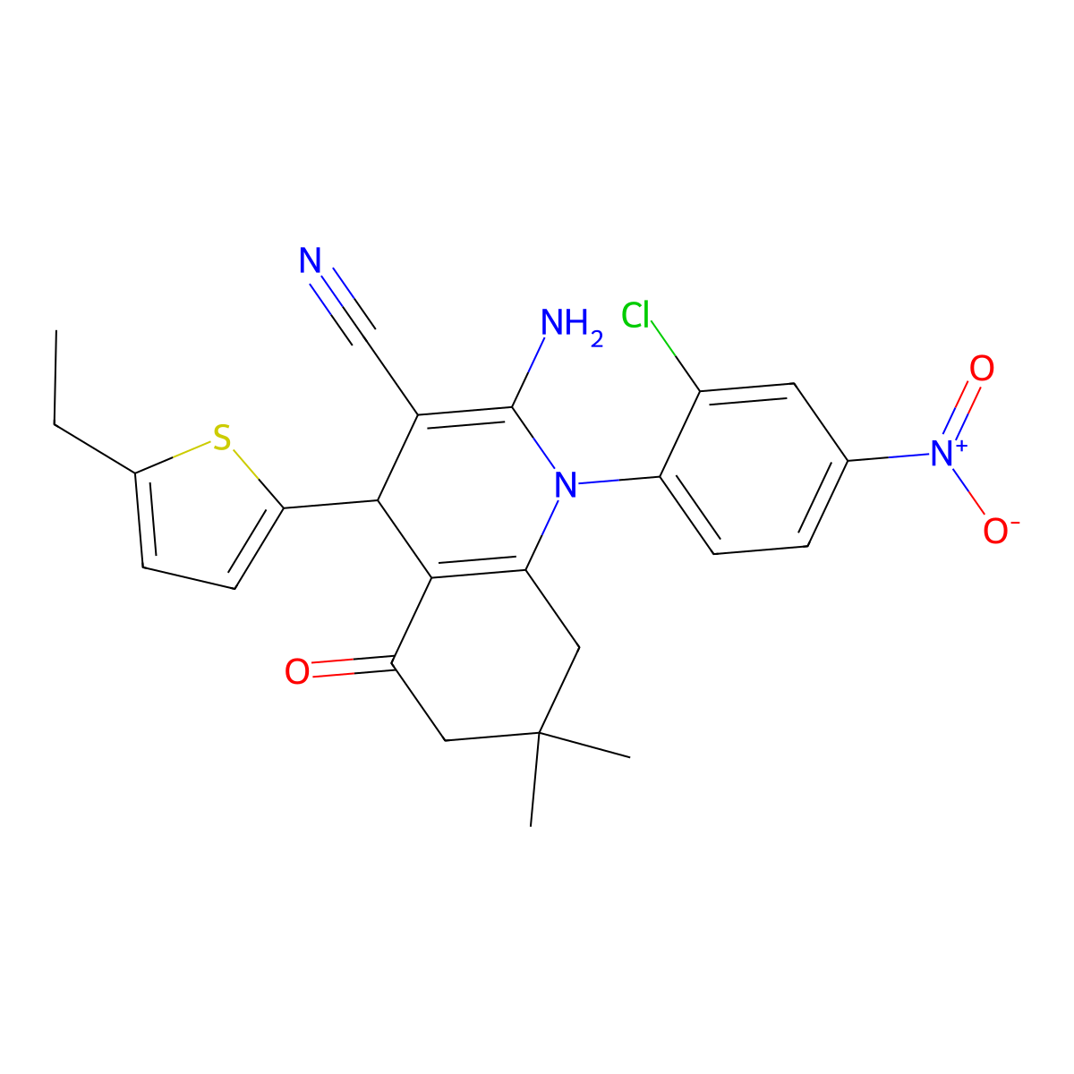 2-Amino-1-(2-chloro-4-nitrophenyl)-4-(5-ethyl-2-thienyl)-7,7-dimethyl-5-oxo-1,4,5,6,7,8-hexahydro-3-quinolinecarbonitrile molecular structure, CAS 441783-02-4