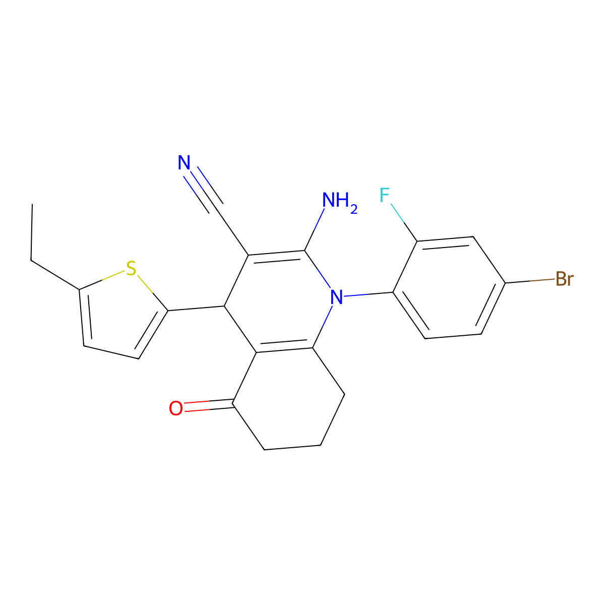 2-Amino-1-(4-bromo-2-fluorophenyl)-4-(5-ethyl-2-thienyl)-5-oxo-1,4,5,6,7,8-hexahydro-3-quinolinecarbonitrile molecular structure, CAS 441783-10-4