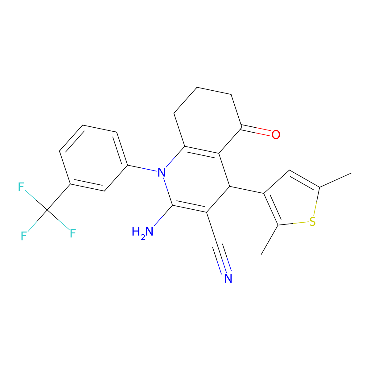 2-Amino-4-(2,5-dimethyl-3-thienyl)-5-oxo-1-[3-(trifluoromethyl)phenyl]-1,4,5,6,7,8-hexahydro-3-quinolinecarbonitrile molecular structure, CAS 441783-14-8