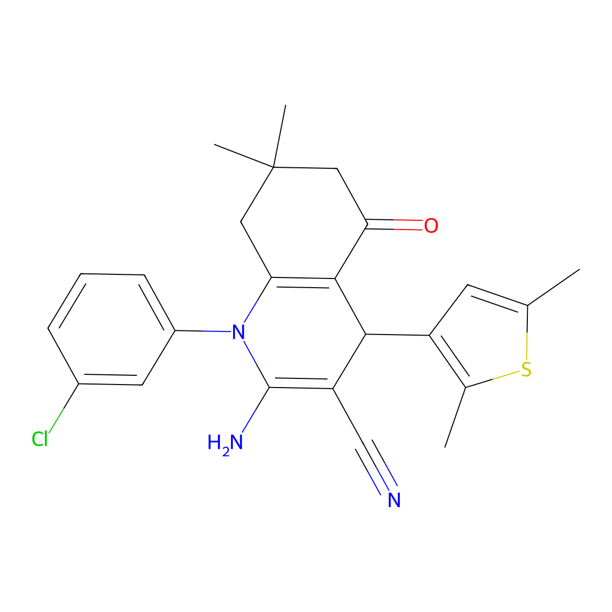 2-Amino-1-(3-chlorophenyl)-4-(2,5-dimethyl-3-thienyl)-7,7-dimethyl-5-oxo-1,4,5,6,7,8-hexahydro-3-quinolinecarbonitrile molecular structure, CAS 441783-19-3