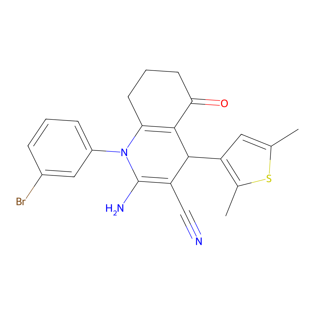 2-Amino-1-(3-bromophenyl)-4-(2,5-dimethyl-3-thienyl)-5-oxo-1,4,5,6,7,8-hexahydro-3-quinolinecarbonitrile molecular structure, CAS 441783-22-8