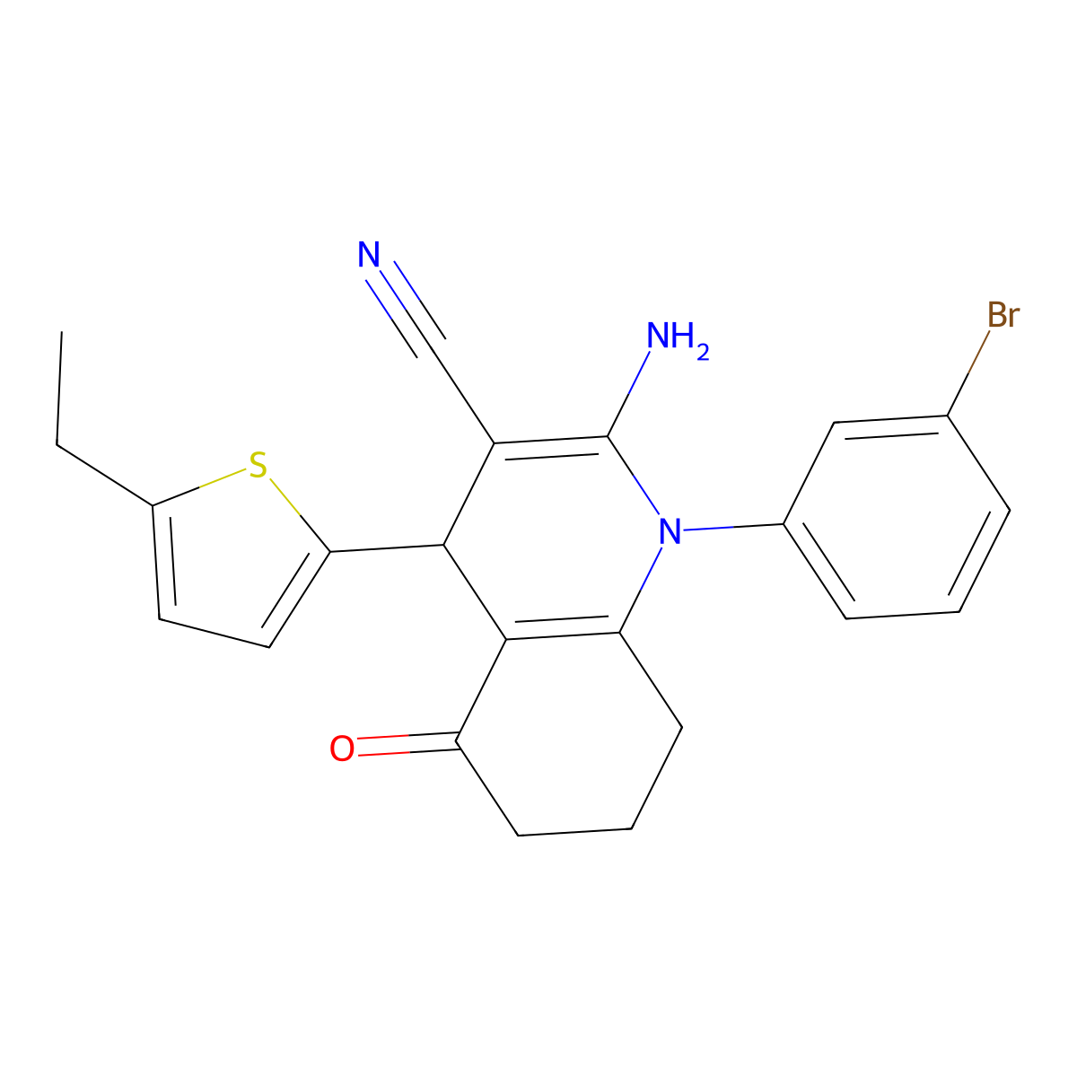 2-Amino-1-(3-bromophenyl)-4-(5-ethyl-2-thienyl)-5-oxo-1,4,5,6,7,8-hexahydro-3-quinolinecarbonitrile molecular structure, CAS 441783-23-9