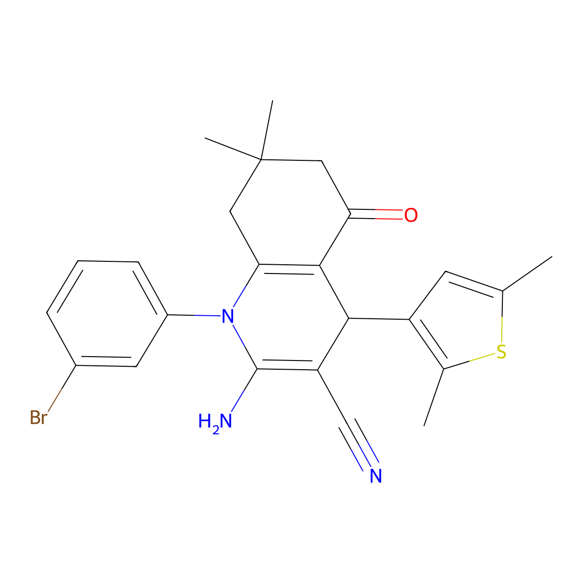 2-Amino-1-(3-bromophenyl)-4-(2,5-dimethyl-3-thienyl)-7,7-dimethyl-5-oxo-1,4,5,6,7,8-hexahydro-3-quinolinecarbonitrile molecular structure, CAS 441783-24-0