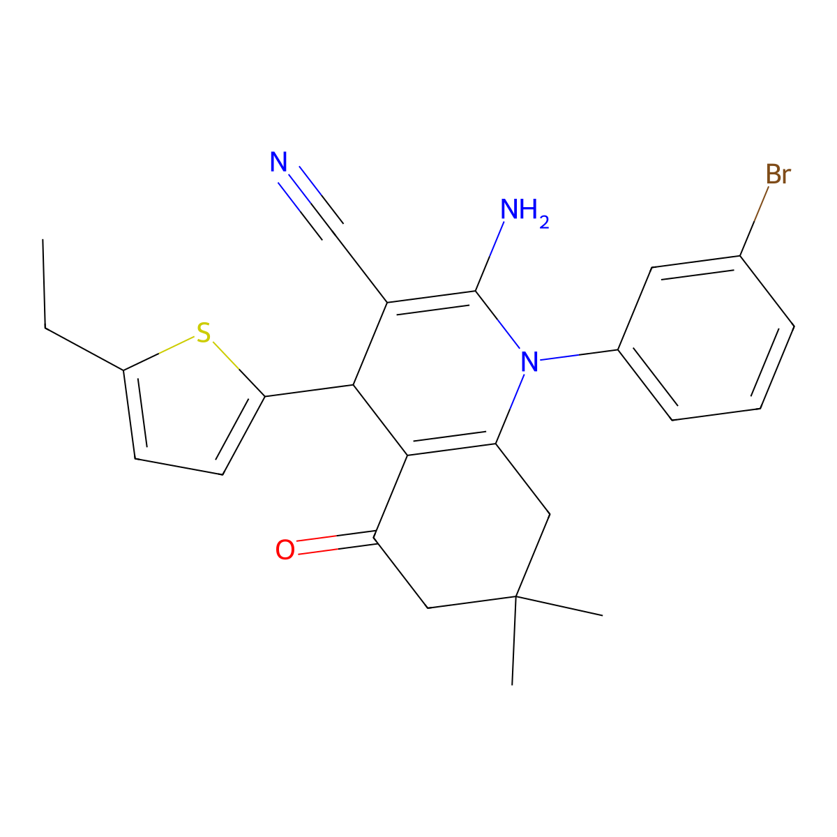 2-Amino-1-(3-bromophenyl)-4-(5-ethyl-2-thienyl)-7,7-dimethyl-5-oxo-1,4,5,6,7,8-hexahydro-3-quinolinecarbonitrile molecular structure, CAS 441783-25-1