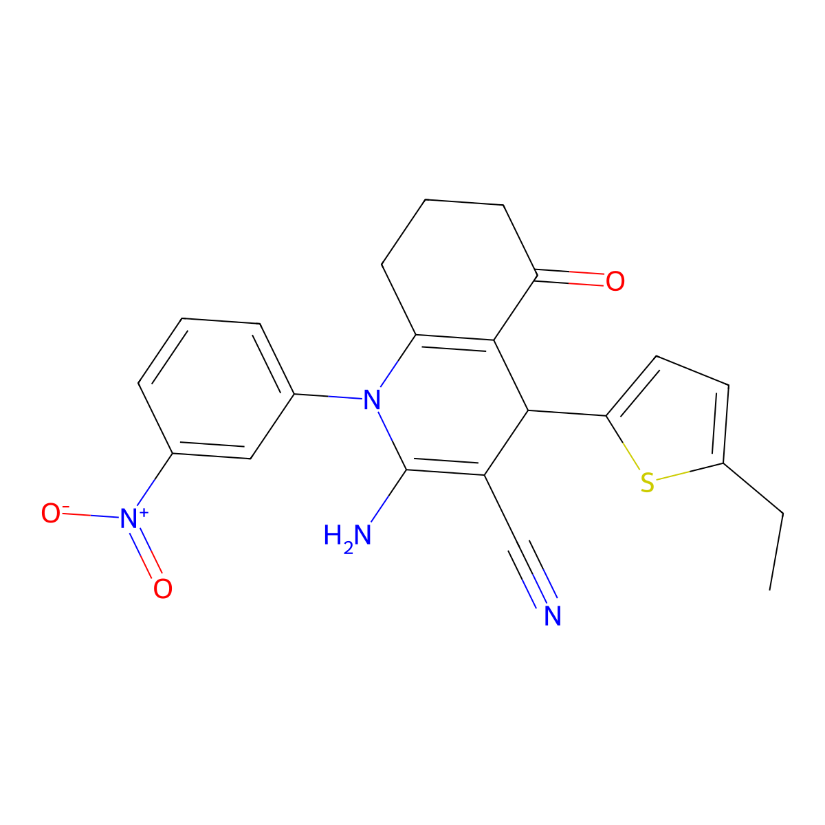 2-Amino-4-(5-ethyl-2-thienyl)-1-(3-nitrophenyl)-5-oxo-1,4,5,6,7,8-hexahydro-3-quinolinecarbonitrile molecular structure, CAS 441783-27-3