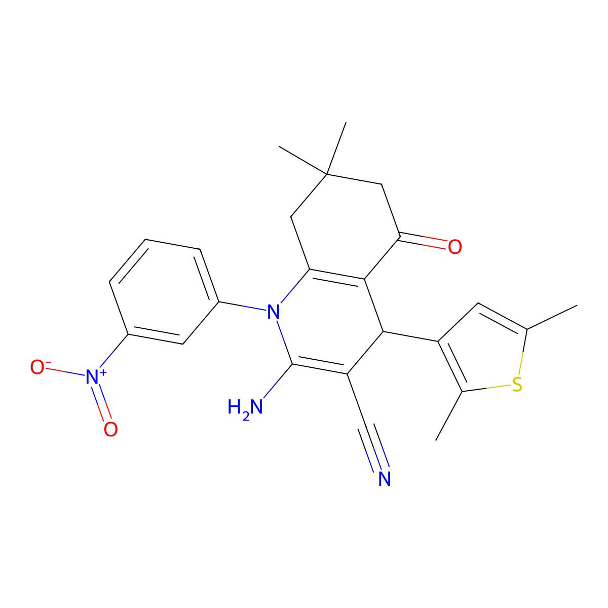 2-Amino-4-(2,5-dimethyl-3-thienyl)-7,7-dimethyl-1-(3-nitrophenyl)-5-oxo-1,4,5,6,7,8-hexahydro-3-quinolinecarbonitrile molecular structure, CAS 441783-28-4