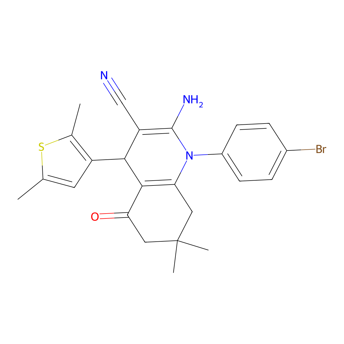 2-Amino-1-(4-bromophenyl)-4-(2,5-dimethyl-3-thienyl)-7,7-dimethyl-5-oxo-1,4,5,6,7,8-hexahydro-3-quinolinecarbonitrile molecular structure, CAS 441783-31-9