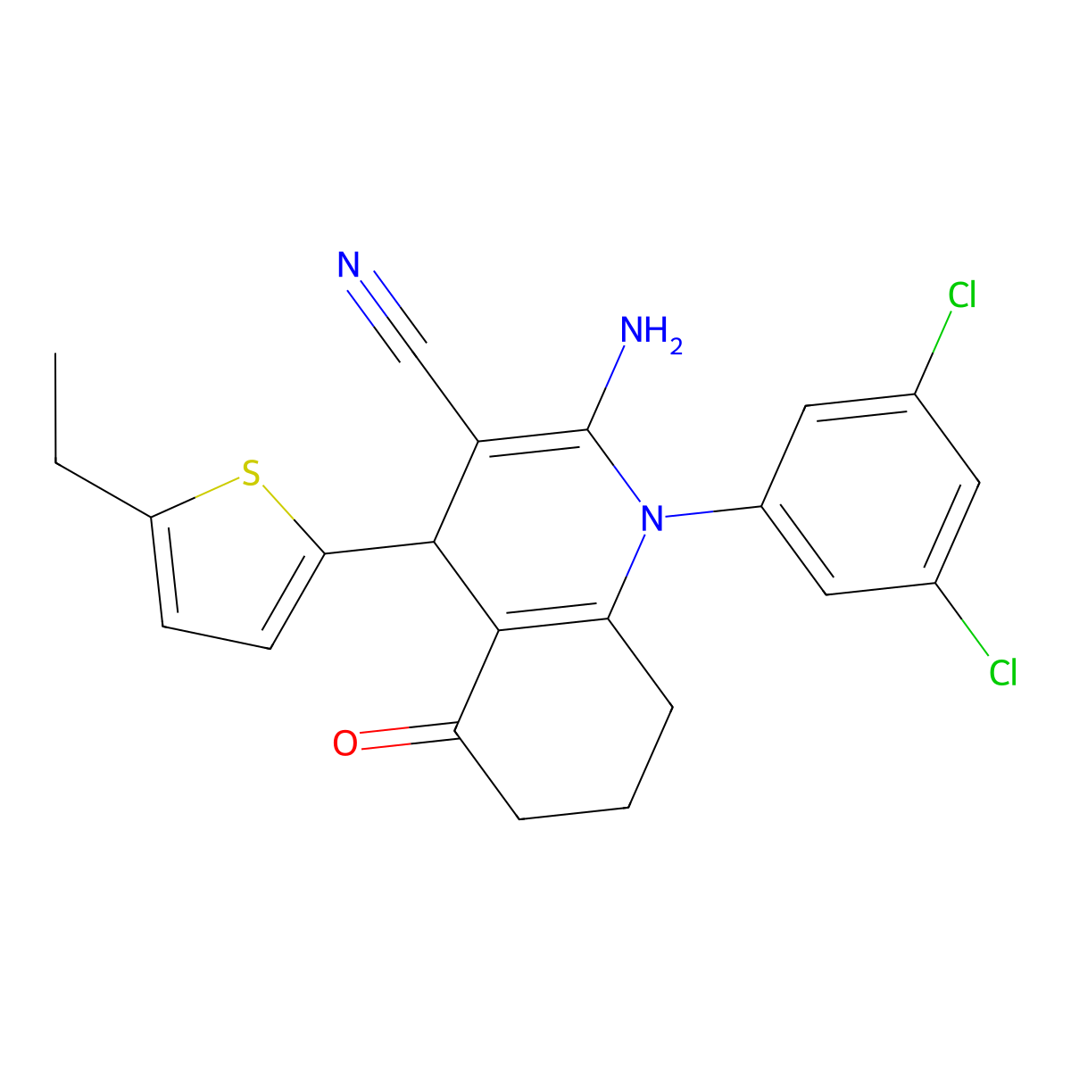 2-Amino-1-(3,5-dichlorophenyl)-4-(5-ethyl-2-thienyl)-5-oxo-1,4,5,6,7,8-hexahydro-3-quinolinecarbonitrile molecular structure, CAS 441783-39-7