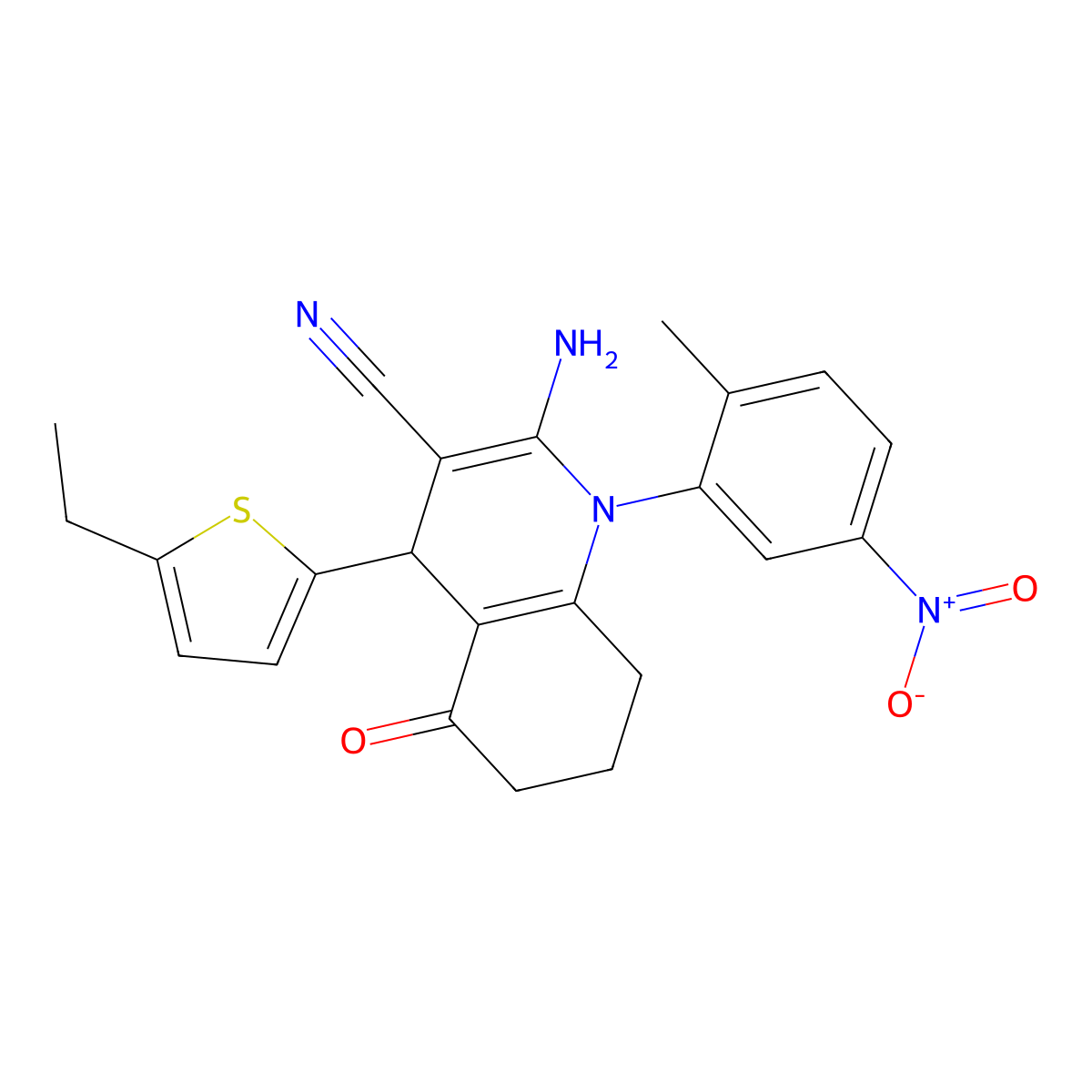 2-Amino-4-(5-ethyl-2-thienyl)-1-(2-methyl-5-nitrophenyl)-5-oxo-1,4,5,6,7,8-hexahydro-3-quinolinecarbonitrile molecular structure, CAS 441783-40-0