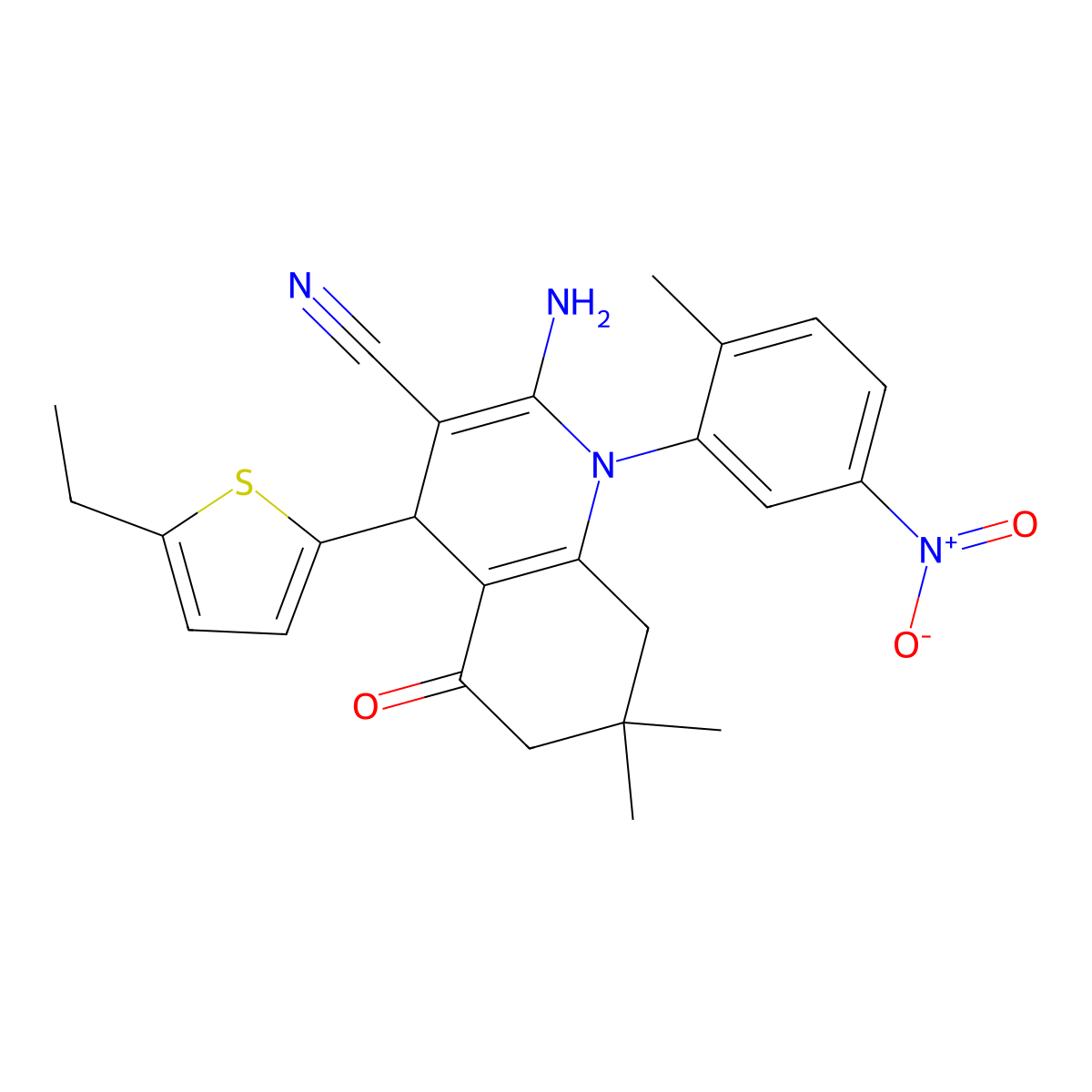 2-Amino-4-(5-ethyl-2-thienyl)-7,7-dimethyl-1-(2-methyl-5-nitrophenyl)-5-oxo-1,4,5,6,7,8-hexahydro-3-quinolinecarbonitrile molecular structure, CAS 441783-42-2