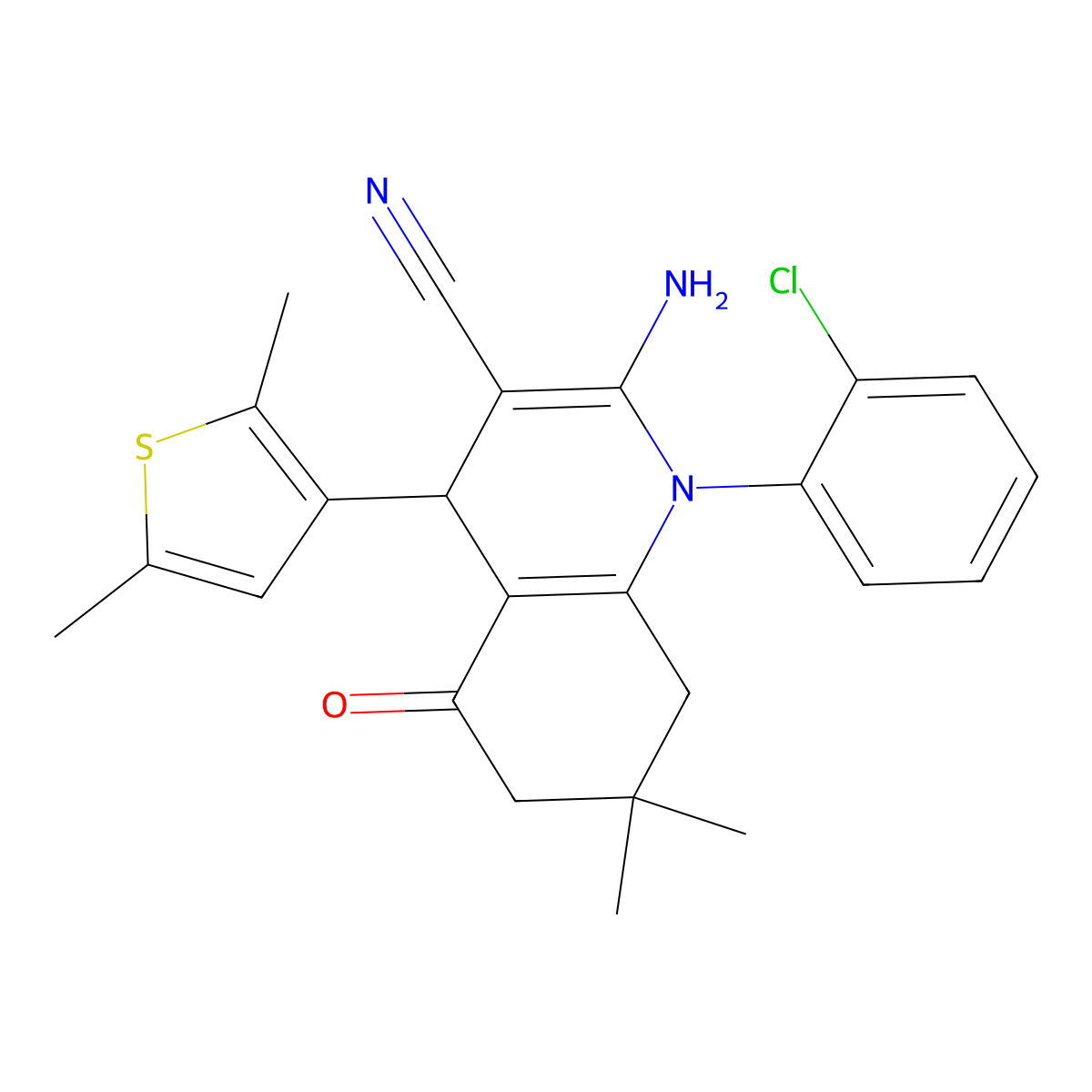 2-Amino-1-(2-chlorophenyl)-4-(2,5-dimethyl-3-thienyl)-7,7-dimethyl-5-oxo-1,4,5,6,7,8-hexahydro-3-quinolinecarbonitrile molecular structure, CAS 441783-45-5