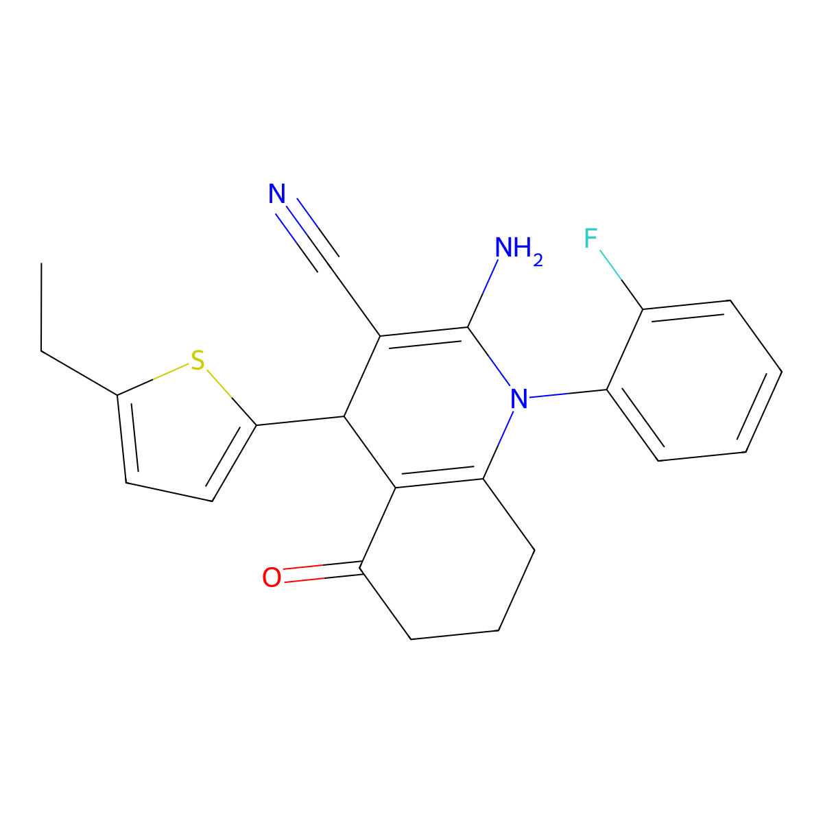2-Amino-4-(5-ethyl-2-thienyl)-1-(2-fluorophenyl)-5-oxo-1,4,5,6,7,8-hexahydro-3-quinolinecarbonitrile molecular structure, CAS 441783-50-2