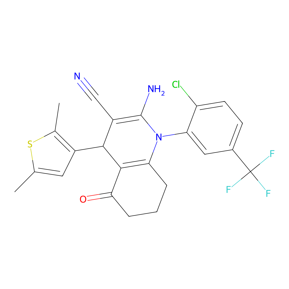 2-Amino-1-(2-chloro-5-(trifluoromethyl)phenyl)-4-(2,5-dimethyl-3-thienyl)-5-oxo-1,4,5,6,7,8-hexahydro-3-quinolinecarbonitrile molecular structure, CAS 441783-58-0