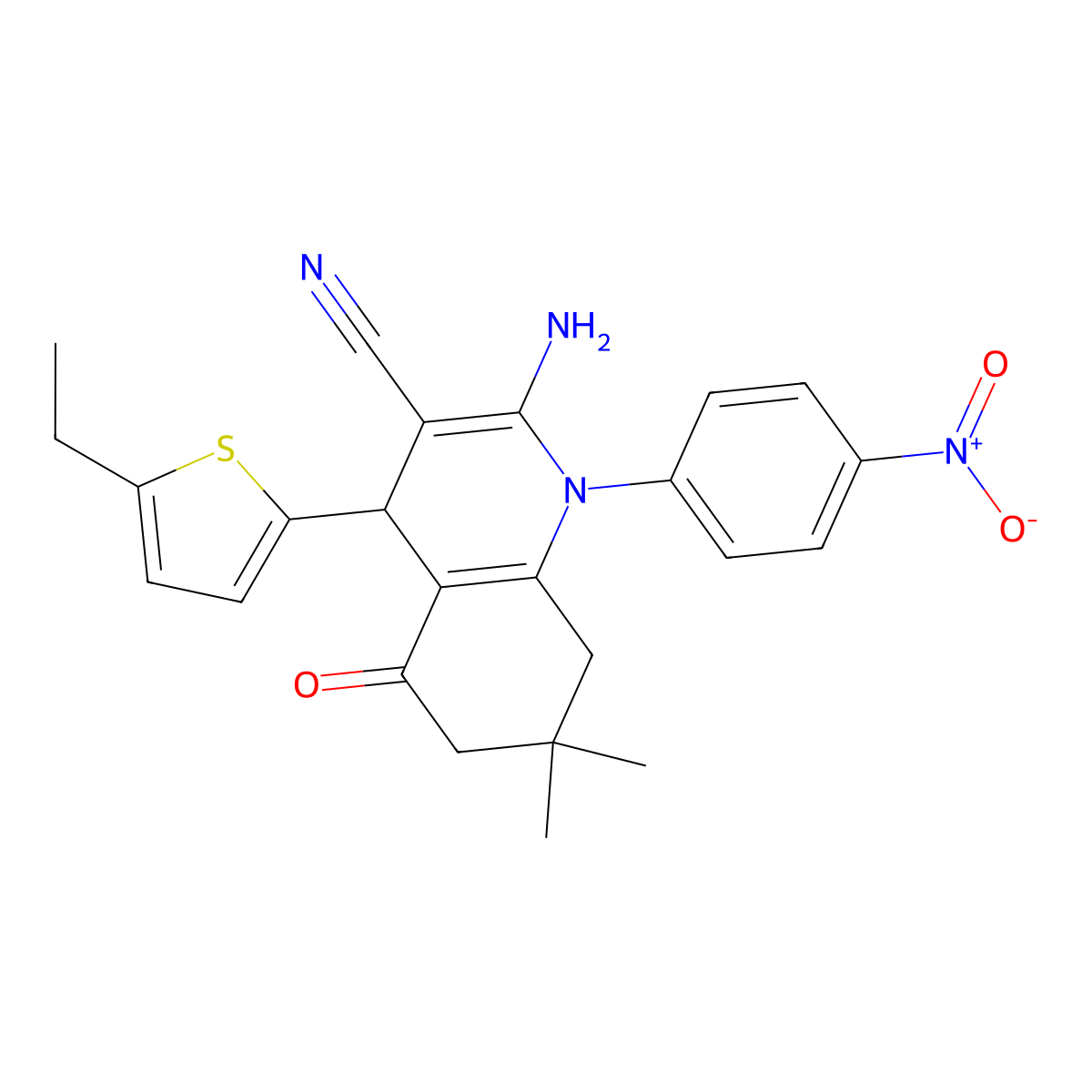 2-Amino-4-(5-ethyl-2-thienyl)-7,7-dimethyl-1-(4-nitrophenyl)-5-oxo-1,4,5,6,7,8-hexahydro-3-quinolinecarbonitrile molecular structure, CAS 441783-65-9