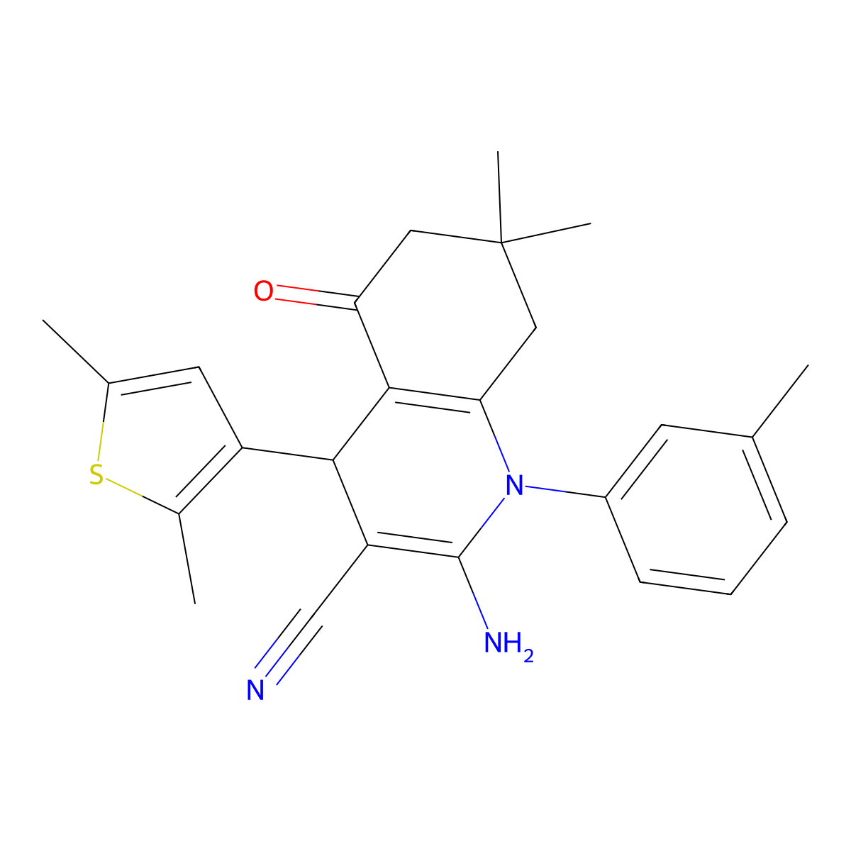 2-Amino-4-(2,5-dimethyl-3-thienyl)-7,7-dimethyl-1-(3-methylphenyl)-5-oxo-1,4,5,6,7,8-hexahydro-3-quinolinecarbonitrile molecular structure, CAS 441783-71-7