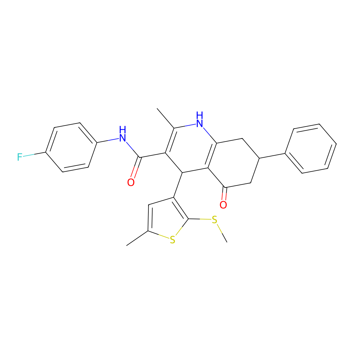 N-(4-Fluorophenyl)-2-methyl-4-[5-methyl-2-(methylsulfanyl)-3-thienyl]-5-oxo-7-phenyl-1,4,5,6,7,8-hexahydro-3-quinolinecarboxamide molecular structure, CAS 441783-77-3