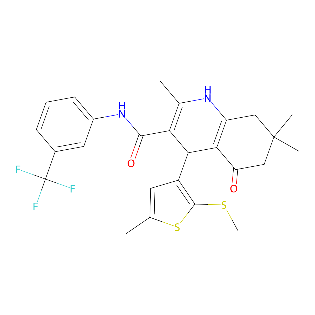 2,7,7-Trimethyl-4-[5-methyl-2-(methylsulfanyl)-3-thienyl]-5-oxo-N-[3-(TR ifluoromethyl)phenyl]-1,4,5,6,7,8-hexahydro-3-quinolinecarboxamide molecular structure, CAS 441783-78-4