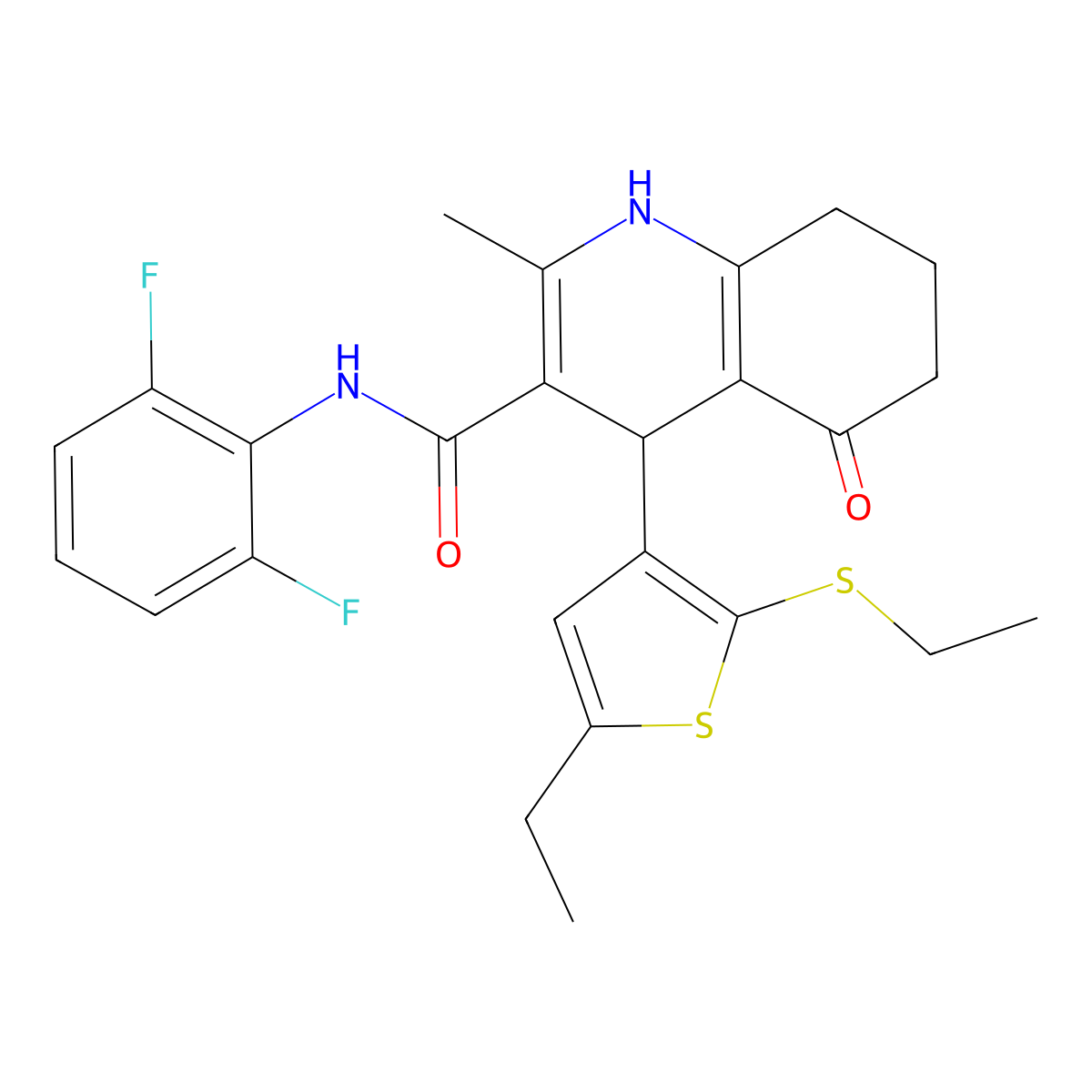 N-(2,6-Difluorophenyl)-4-[5-ethyl-2-(ethylsulfanyl)-3-thienyl]-2-methyl-5-oxo-1,4,5,6,7,8-hexahydro-3-quinolinecarboxamide molecular structure, CAS 441783-81-9