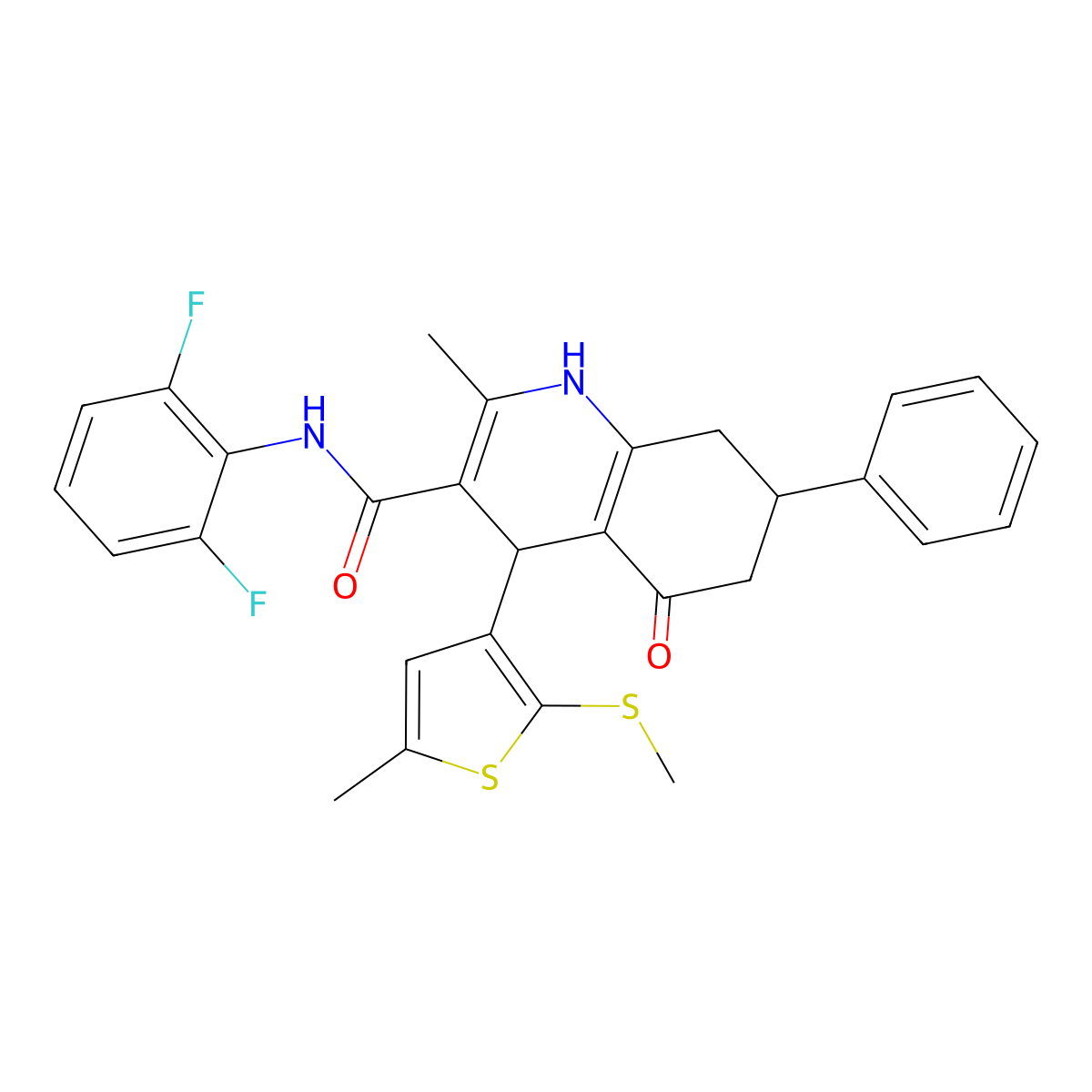 N-(2,6-Difluorophenyl)-2-methyl-4-(5-methyl-2-(methylsulfanyl)-3-thienyl)-5-oxo-7-phenyl-1,4,5,6,7,8-hexahydro-3-quinolinecarboxamide molecular structure, CAS 441783-82-0