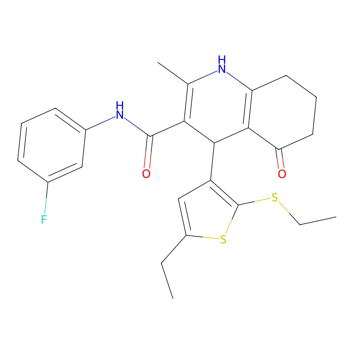 4-(5-Ethyl-2-(ethylsulfanyl)-3-thienyl)-N-(3-fluorophenyl)-2-methyl-5-oxo-1,4,5,6,7,8-hexahydro-3-quinolinecarboxamide molecular structure, CAS 441783-83-1