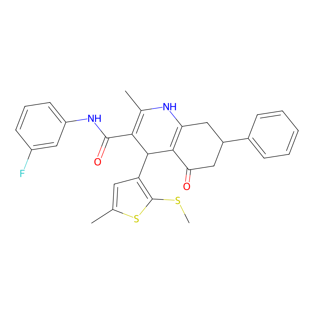 N-(3-Fluorophenyl)-2-methyl-4-[5-methyl-2-(methylsulfanyl)-3-thienyl]-5-oxo-7-phenyl-1,4,5,6,7,8-hexahydro-3-quinolinecarboxamide molecular structure, CAS 441783-84-2