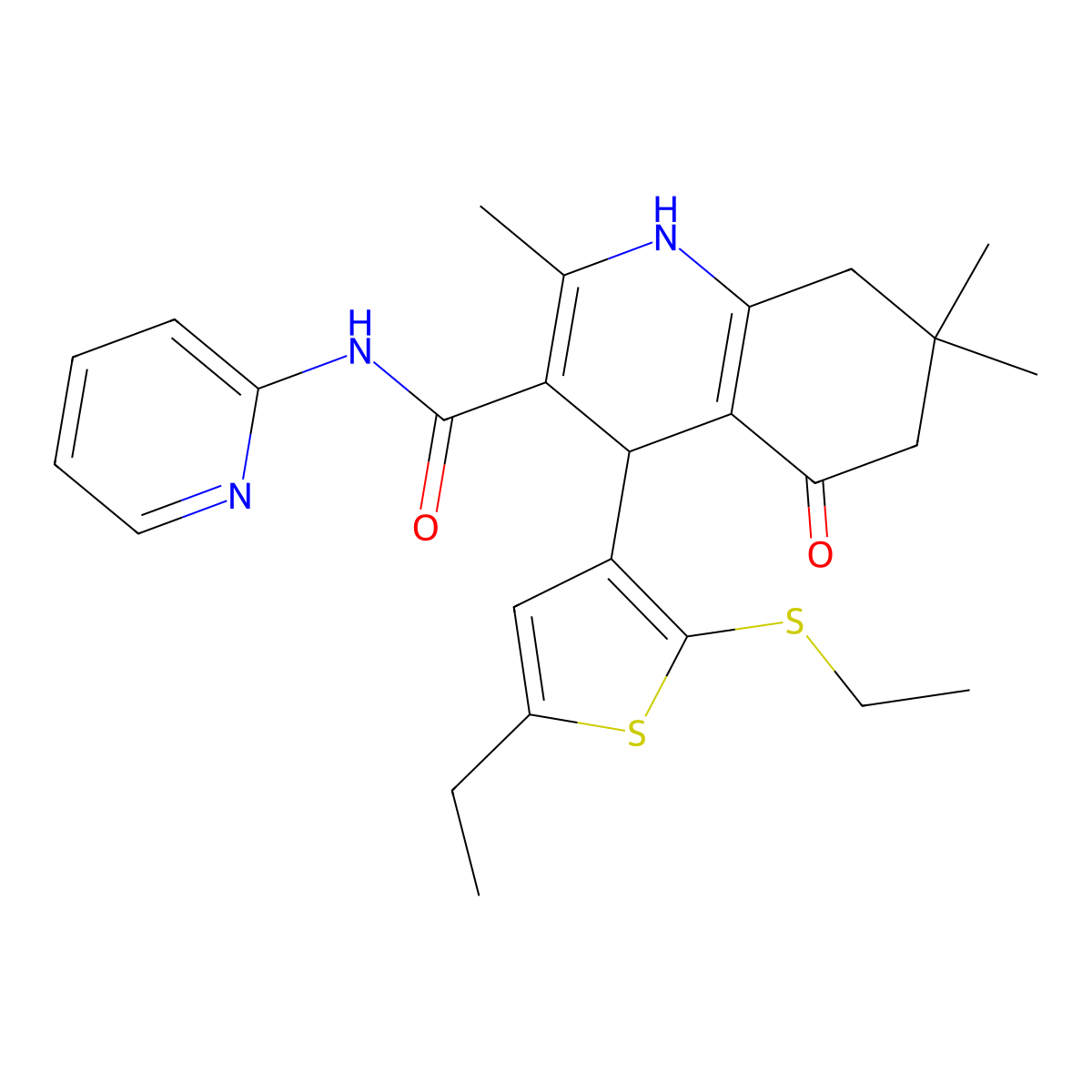 4-[5-Ethyl-2-(ethylsulfanyl)-3-thienyl]-2,7,7-trimethyl-5-oxo-N-(2-pyridinyl)-1,4,5,6,7,8-hexahydro-3-quinolinecarboxamide molecular structure, CAS 441783-85-3