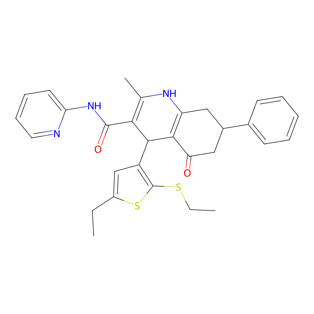 4-(5-Ethyl-2-(ethylsulfanyl)-3-thienyl)-2-methyl-5-oxo-7-phenyl-N-(2-pyridinyl)-1,4,5,6,7,8-hexahydro-3-quinolinecarboxamide molecular structure, CAS 441783-87-5