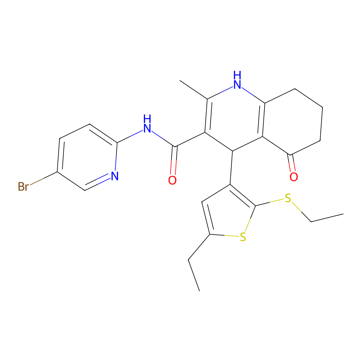 N-(5-Bromo-2-pyridinyl)-4-(5-ethyl-2-(ethylsulfanyl)-3-thienyl)-2-methyl-5-oxo-1,4,5,6,7,8-hexahydro-3-quinolinecarboxamide molecular structure, CAS 441783-93-3