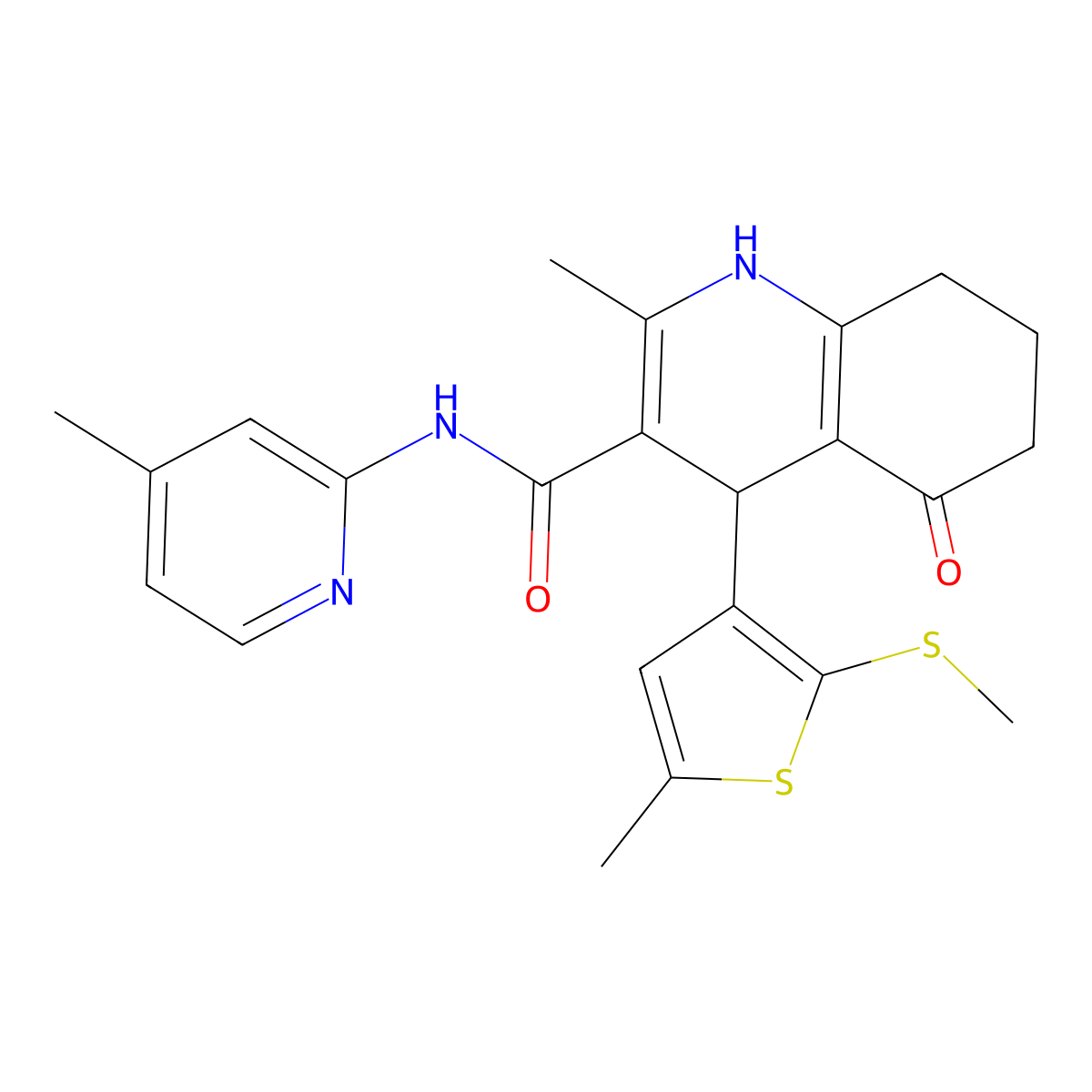 2-Methyl-4-(5-methyl-2-(methylsulfanyl)-3-thienyl)-N-(4-methyl-2-pyridinyl)-5-oxo-1,4,5,6,7,8-hexahydro-3-quinolinecarboxamide molecular structure, CAS 441783-94-4