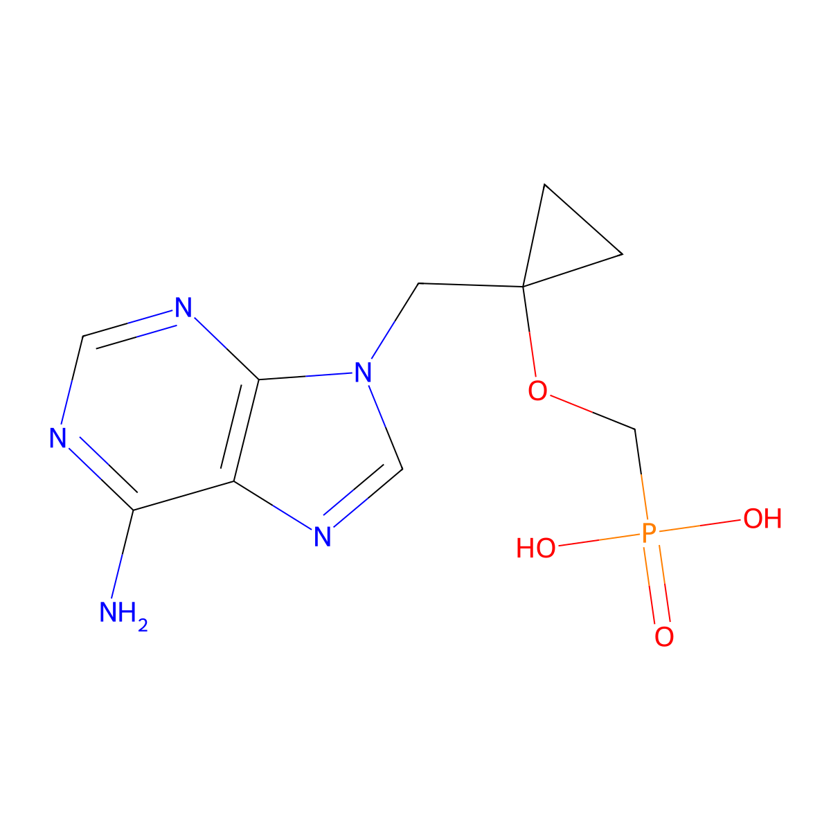((1-((6-Amino-9H-purin-9-yl)methyl)cyclopropoxy)methyl)phosphonic acid molecular structure, CAS 441785-21-3