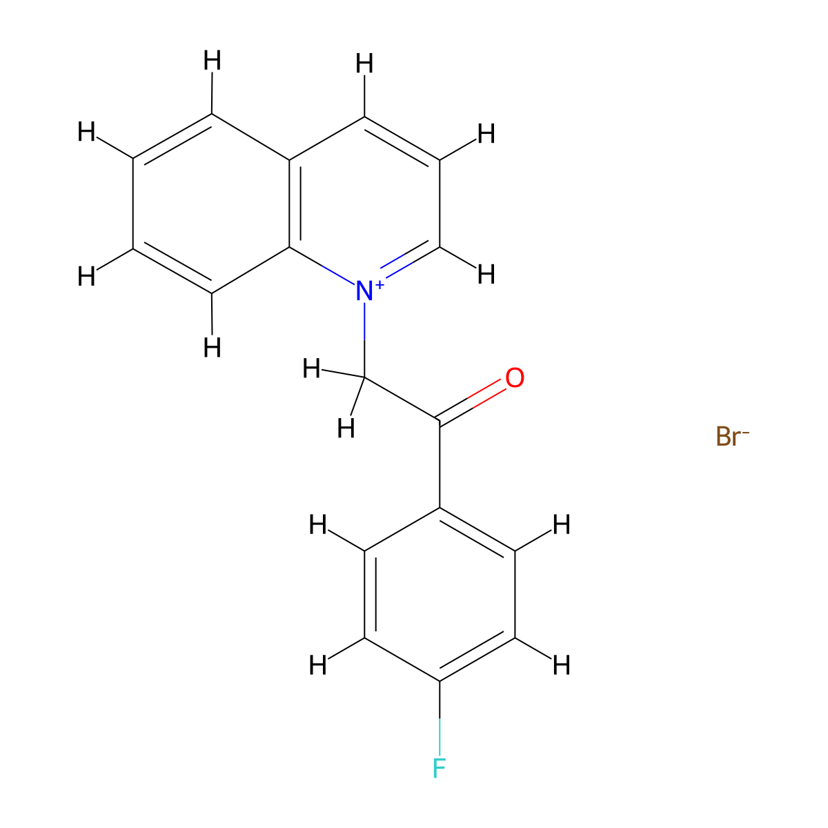 1-(4-Fluorophenyl)-2-quinolylethan-1-one, bromide molecular structure, CAS 442-70-6