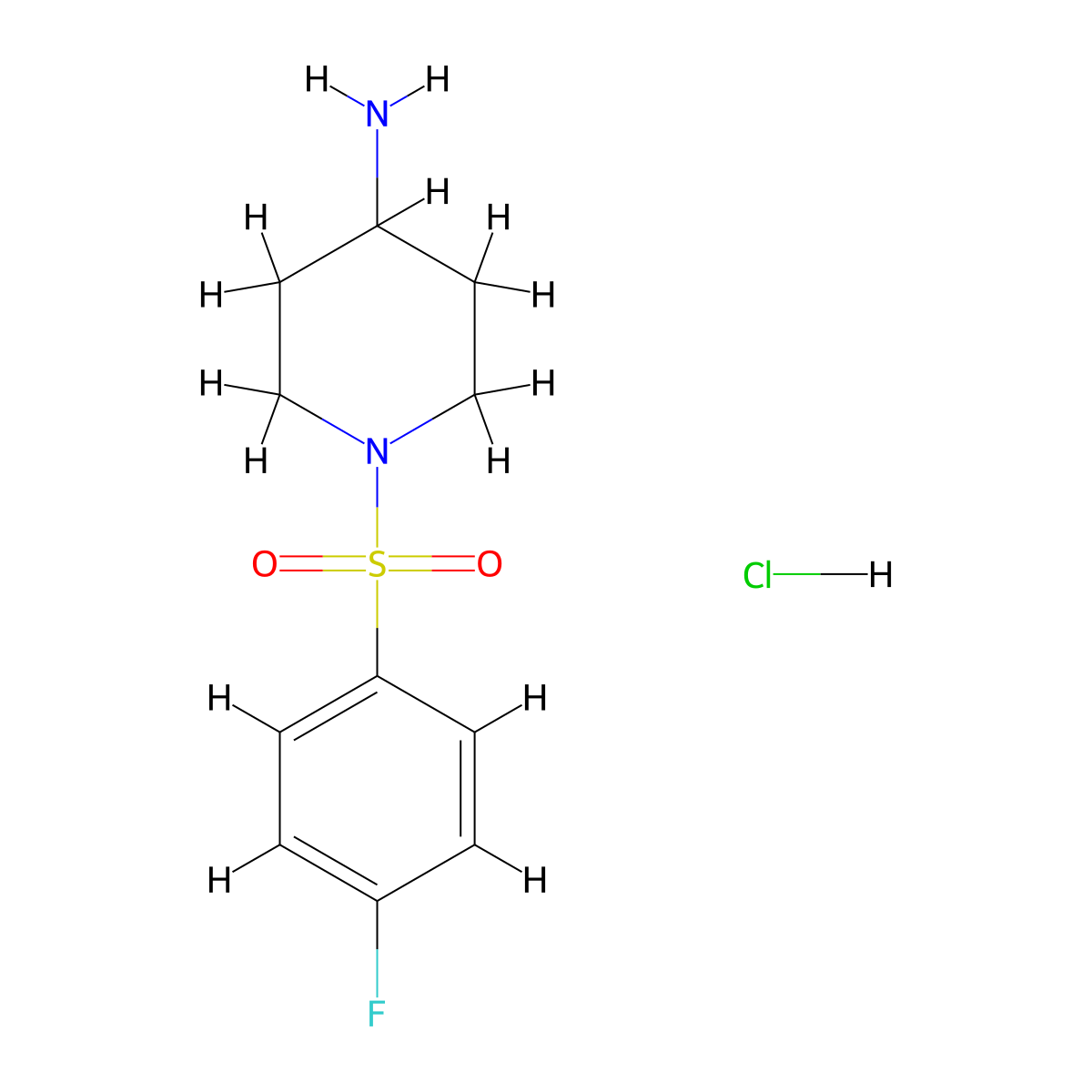1-((4-Fluorophenyl)sulfonyl)piperidin-4-amine hydrochloride molecular structure, CAS 442124-75-6