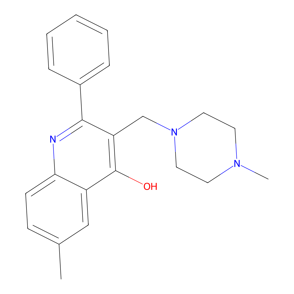 6-Methyl-3-[(4-methylpiperazinyl)methyl]-2-phenylquinolin-4-ol molecular structure, CAS 442150-33-6