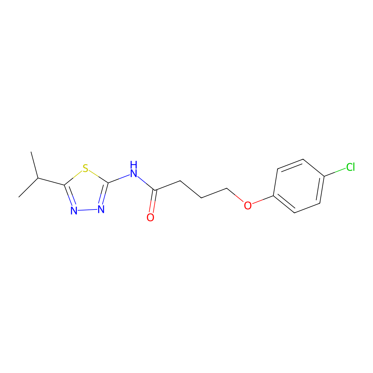 4-(4-Chloro-phenoxy)-N-(5-isopropyl-[1,3,4]thiadiazol-2-yl)-butyramide molecular structure, CAS 442150-75-6