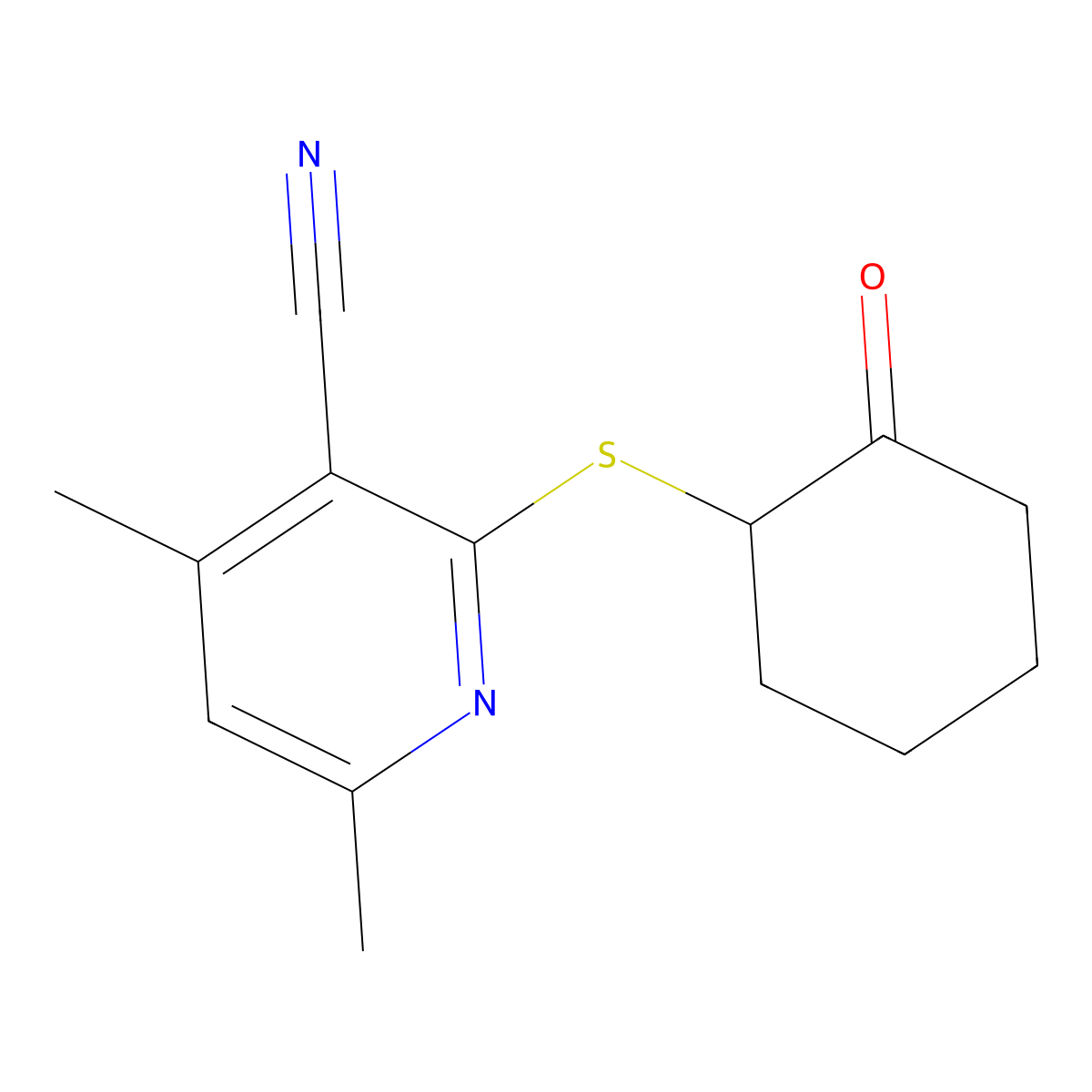 4,6-Dimethyl-2-[(2-oxocyclohexyl)thio]nicotinonitrile molecular structure, CAS 442153-07-3
