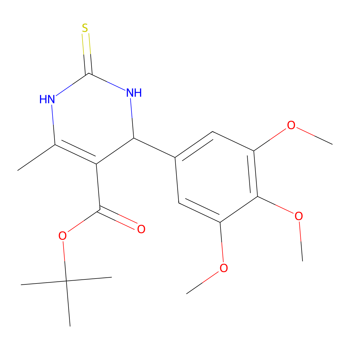 Tert-butyl 6-methyl-2-thioxo-4-(3,4,5-trimethoxyphenyl)-1,2,3,4-tetrahydropyrimidine-5-carboxylate molecular structure, CAS 442153-78-8
