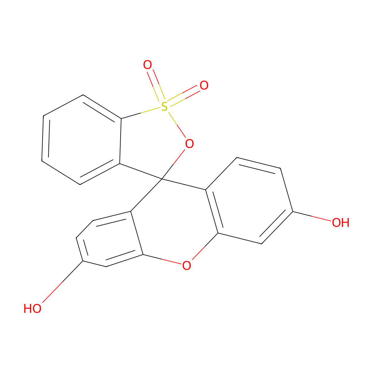 Spiro(3H-2,1-benzoxathiole-3,9'-(9H)xanthene)-3',6'-diol, 1,1-dioxide molecular structure, CAS 4424-03-7