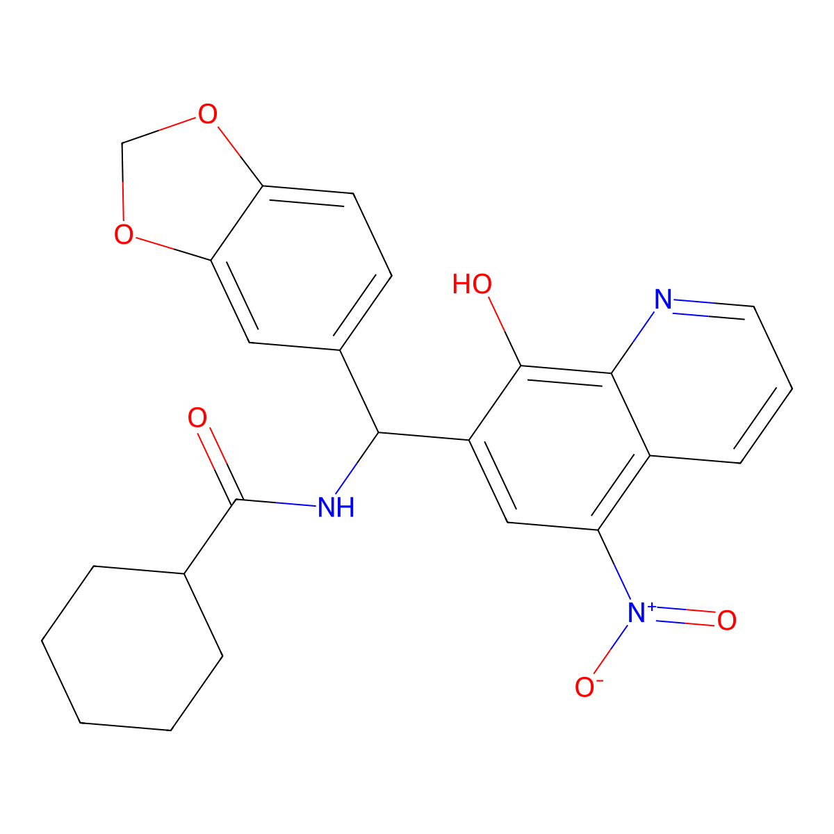 N-[(2H-1,3-Benzodioxol-5-yl)(8-hydroxy-5-nitroquinolin-7-yl)methyl]cyclohexanecarboxamide molecular structure, CAS 4425-84-7
