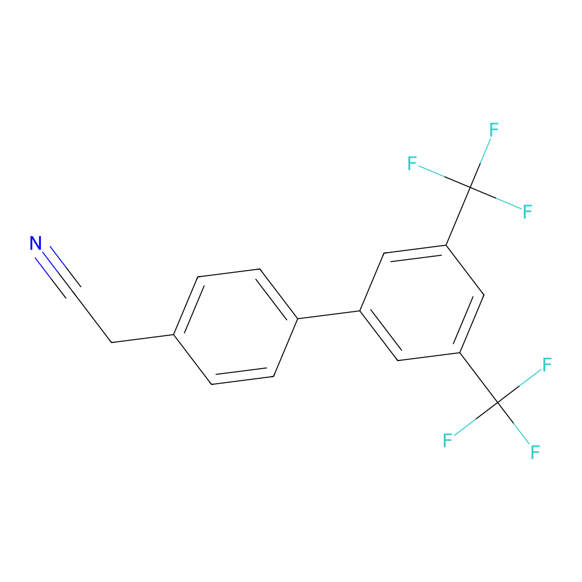 2-(3',5'-Bis(trifluoromethyl)-[1,1'-biphenyl]-4-yl)acetonitrile molecular structure, CAS 442514-48-9