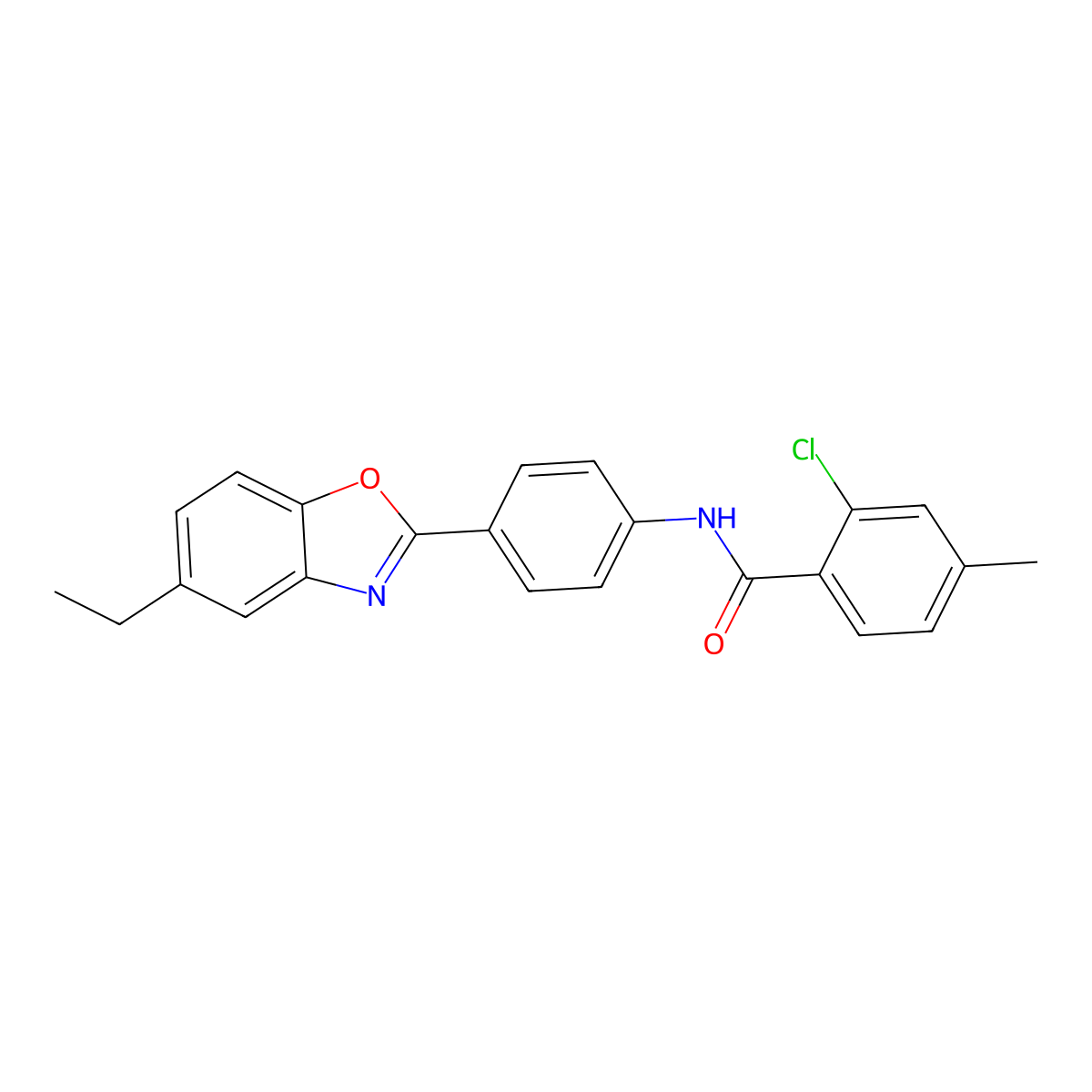 2-chloro-N-[4-(5-ethyl-1,3-benzoxazol-2-yl)phenyl]-4-methylbenzamide molecular structure, CAS 442522-65-8