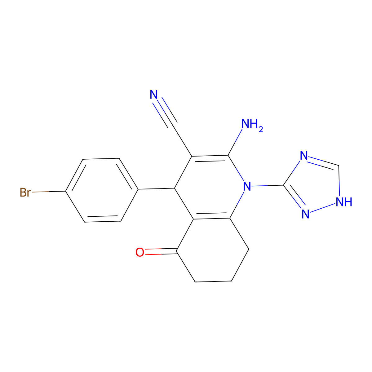 2-Amino-4-(4-bromophenyl)-5-oxo-1-(1H-1,2,4-triazol-5-YL)-1,4,5,6,7,8-hexahydro-3-quinolinecarbonitrile molecular structure, CAS 442522-85-2