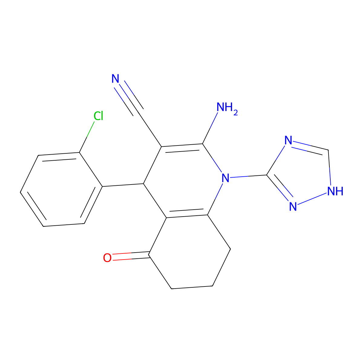 2-Amino-4-(2-chlorophenyl)-5-oxo-1-(1H-1,2,4-triazol-5-YL)-1,4,5,6,7,8-hexahydro-3-quinolinecarbonitrile molecular structure, CAS 442523-18-4