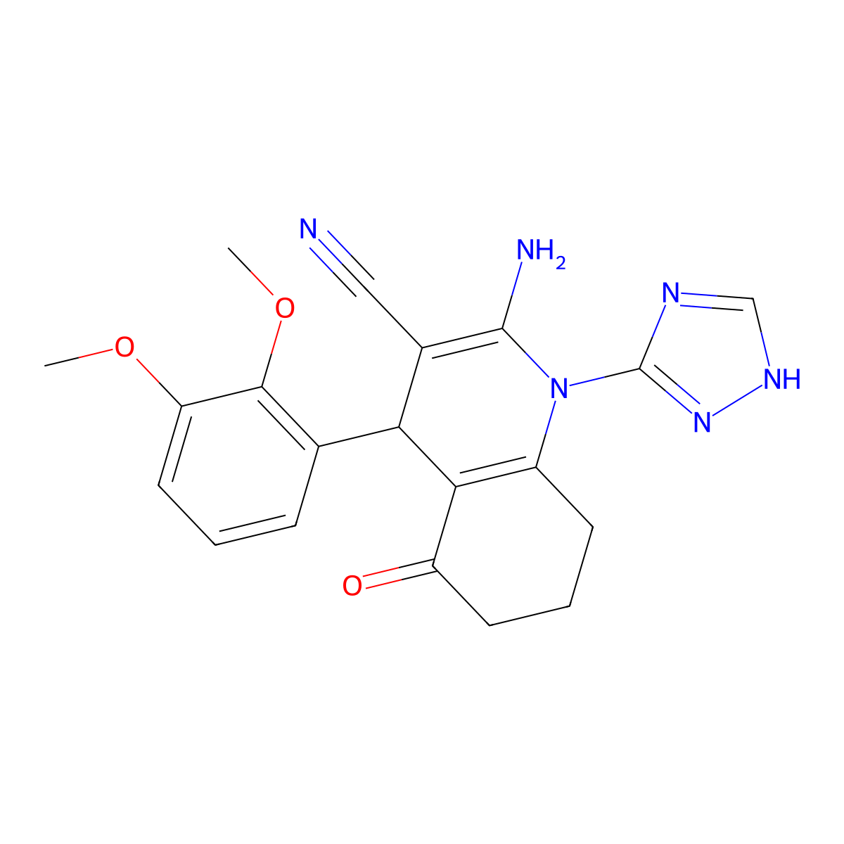 2-Amino-4-(2,3-dimethoxyphenyl)-5-oxo-1-(1H-1,2,4-triazol-5-YL)-1,4,5,6,7,8-hexahydro-3-quinolinecarbonitrile molecular structure, CAS 442523-39-9