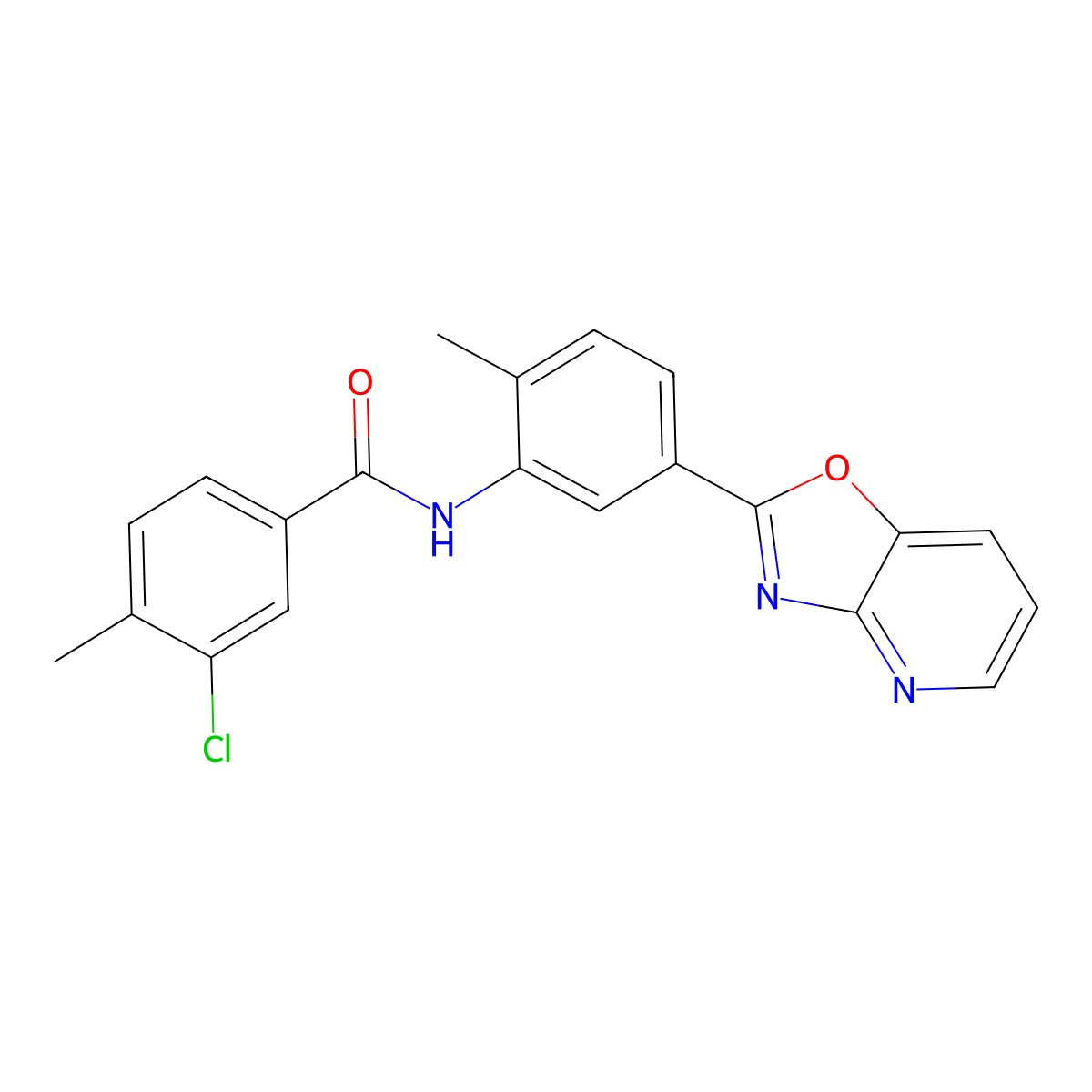 3-chloro-4-methyl-N-[2-methyl-5-([1,3]oxazolo[4,5-b]pyridin-2-yl)phenyl]benzamide molecular structure, CAS 442524-21-2