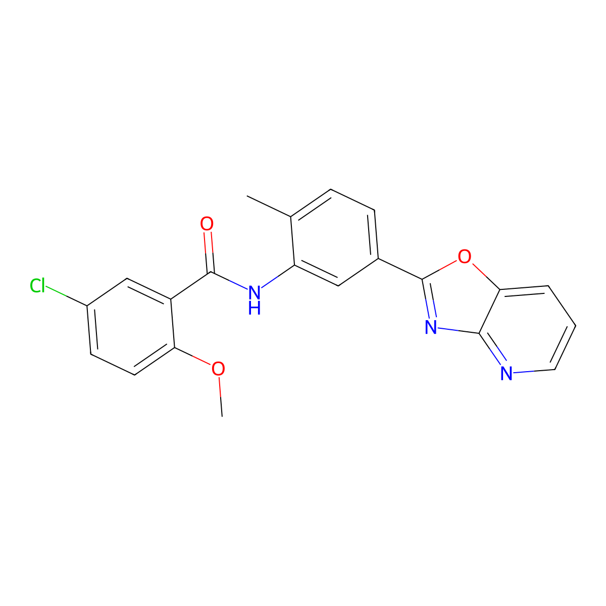 5-chloro-2-methoxy-N-[2-methyl-5-([1,3]oxazolo[4,5-b]pyridin-2-yl)phenyl]benzamide molecular structure, CAS 442524-24-5