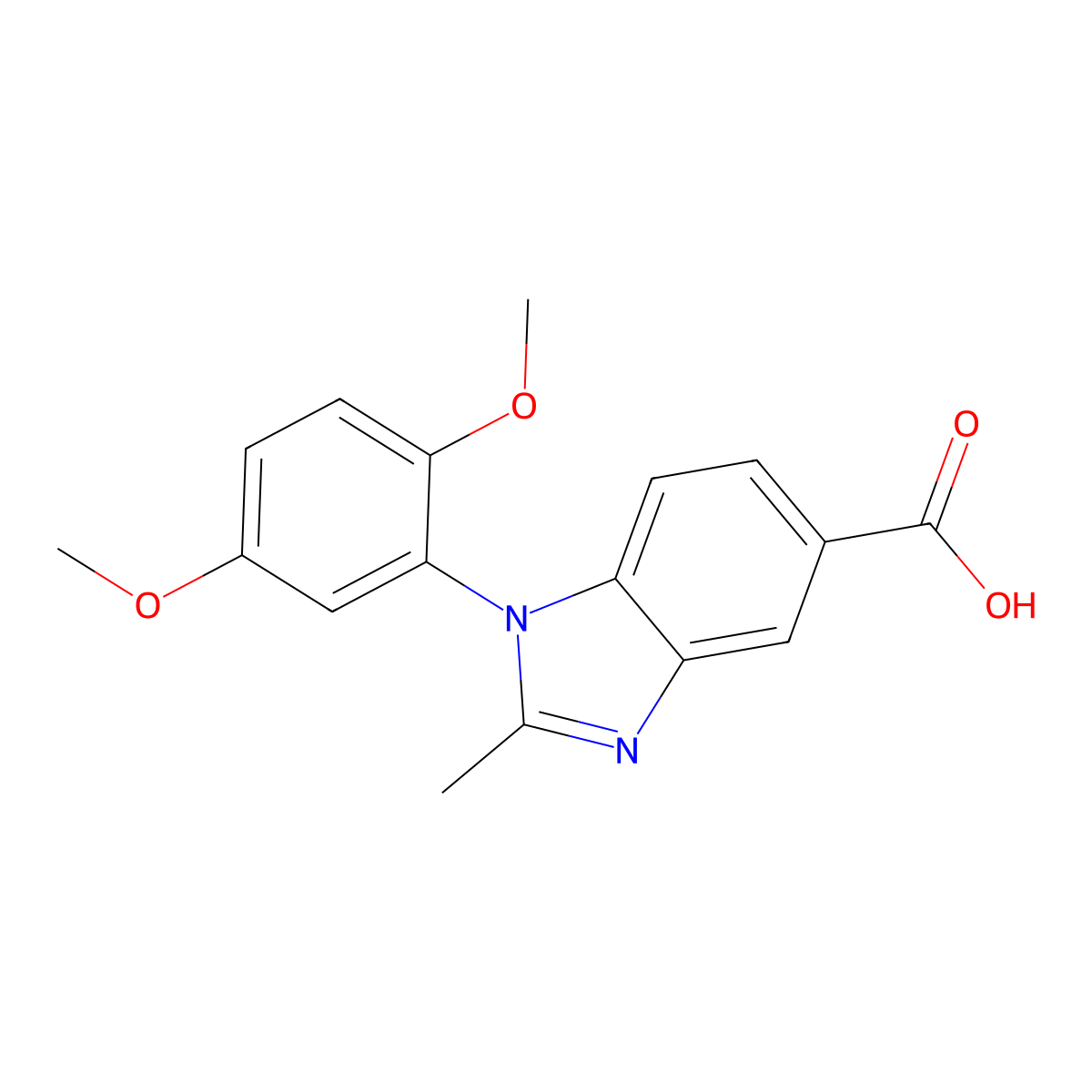 1-(2,5-dimethoxyphenyl)-2-methyl-1H-benzimidazole-5-carboxylic acid molecular structure, CAS 442531-50-2