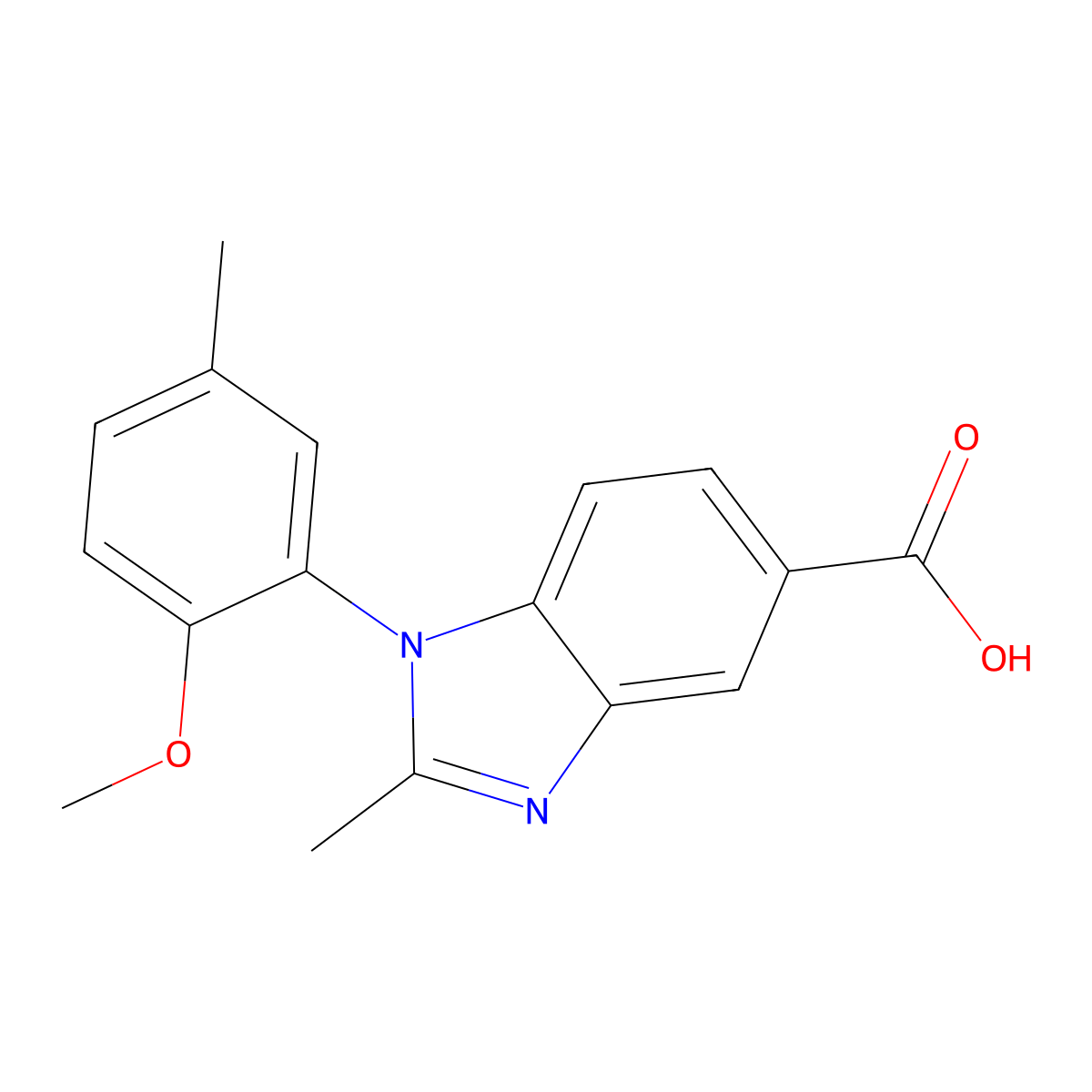 1-(2-methoxy-5-methylphenyl)-2-methyl-1H-benzimidazole-5-carboxylic acid molecular structure, CAS 442531-54-6