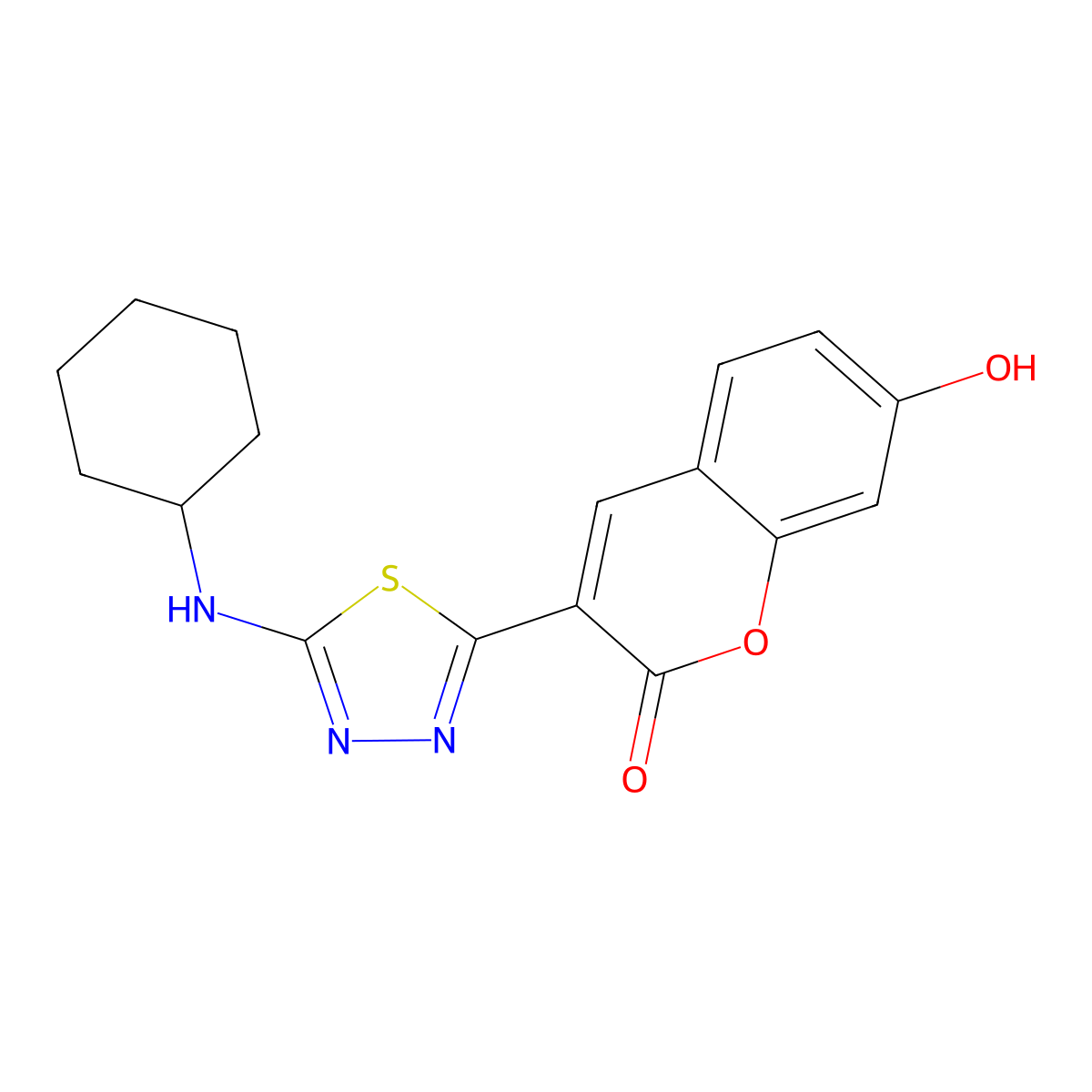 3-[5-(cyclohexylamino)-1,3,4-thiadiazol-2-yl]-7-hydroxy-2H-chromen-2-one molecular structure, CAS 442531-96-6