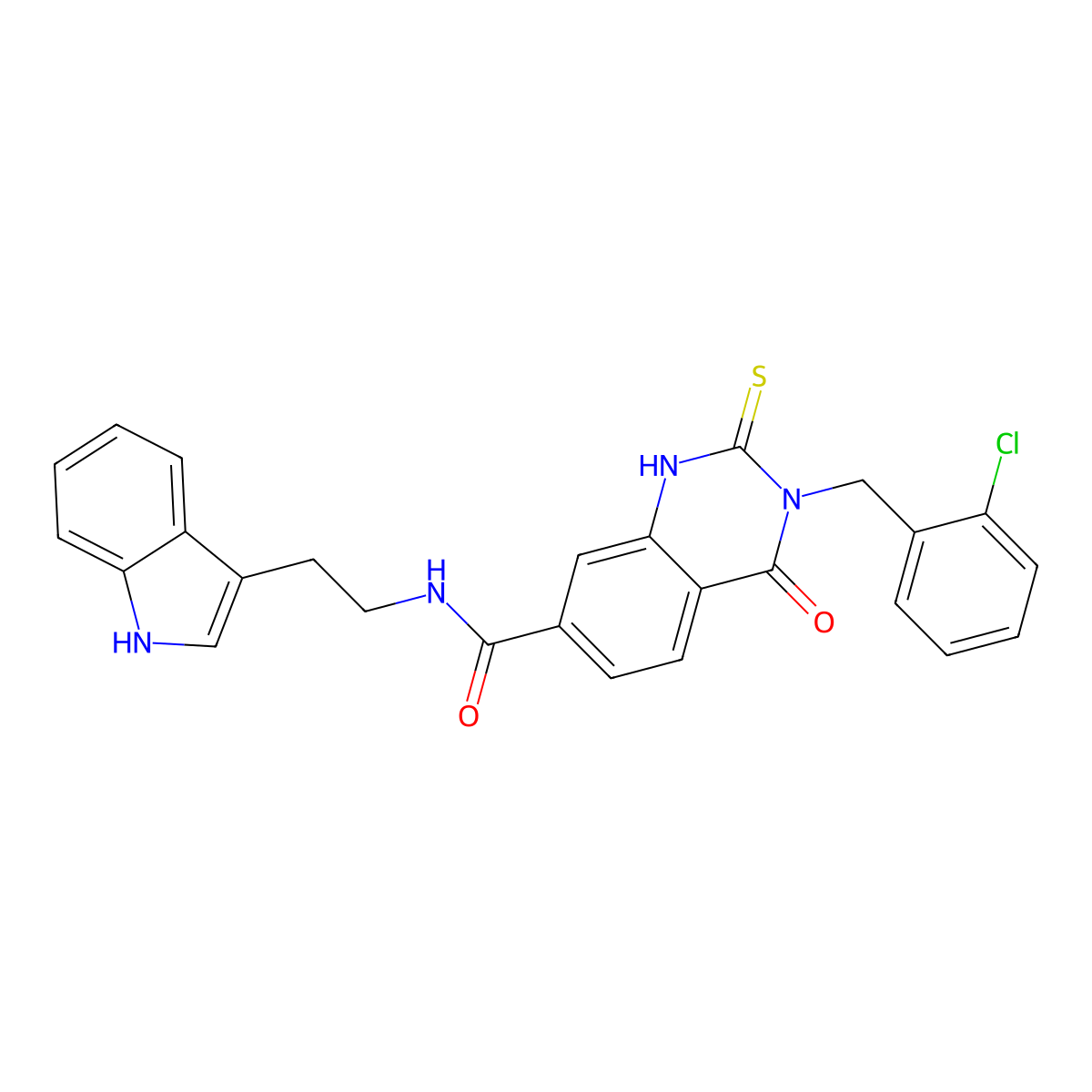 3-[(2-chlorophenyl)methyl]-N-[2-(1H-indol-3-yl)ethyl]-4-oxo-2-sulfanylidene-1H-quinazoline-7-carboxamide molecular structure, CAS 442531-99-9